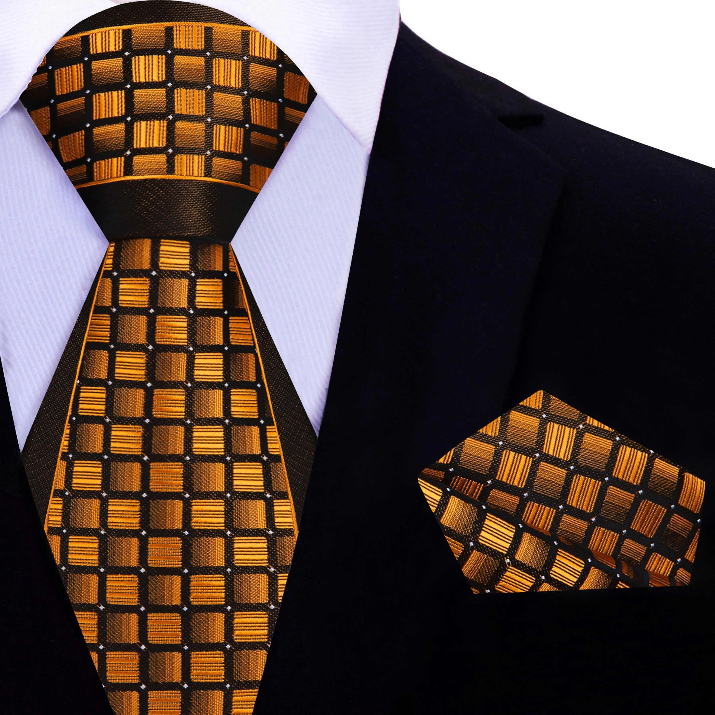 Detailed shot of a trendy mens necktie with geometric pattern, ideal for business or weddings