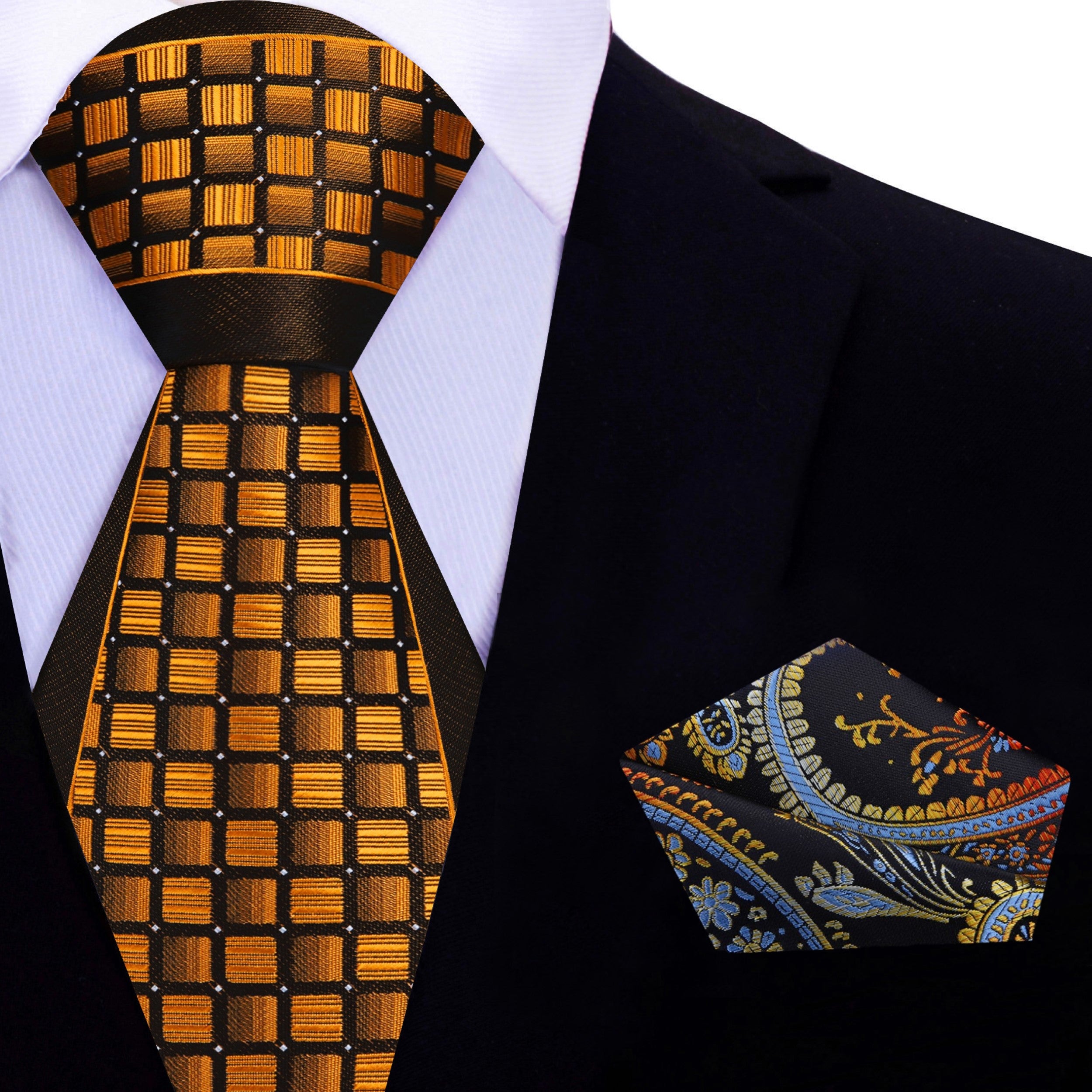 Detailed shot of a trendy mens necktie with geometric pattern, ideal for business or weddings