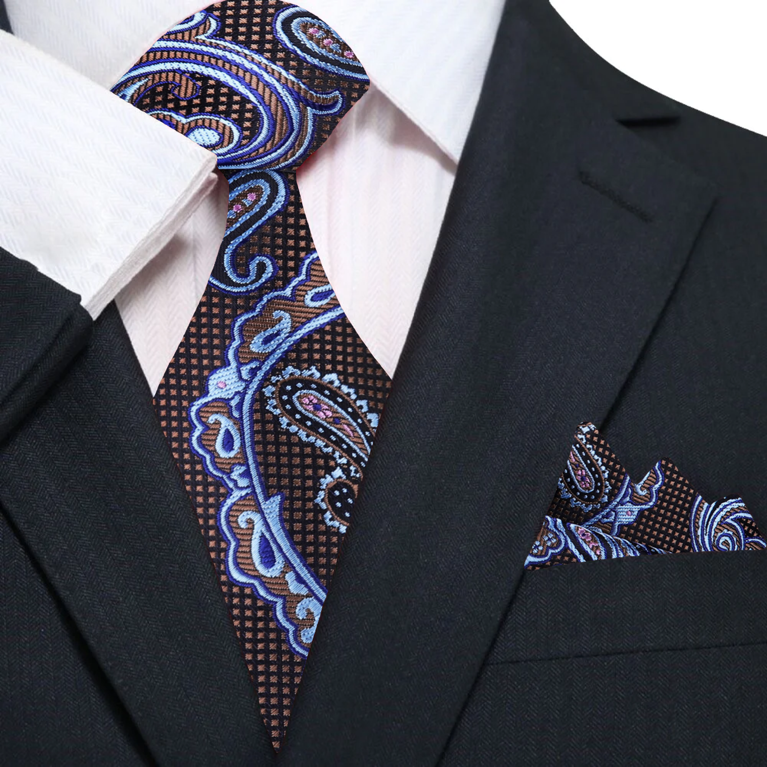 Elegant silk paisley mens tie in brown and pink for weddings