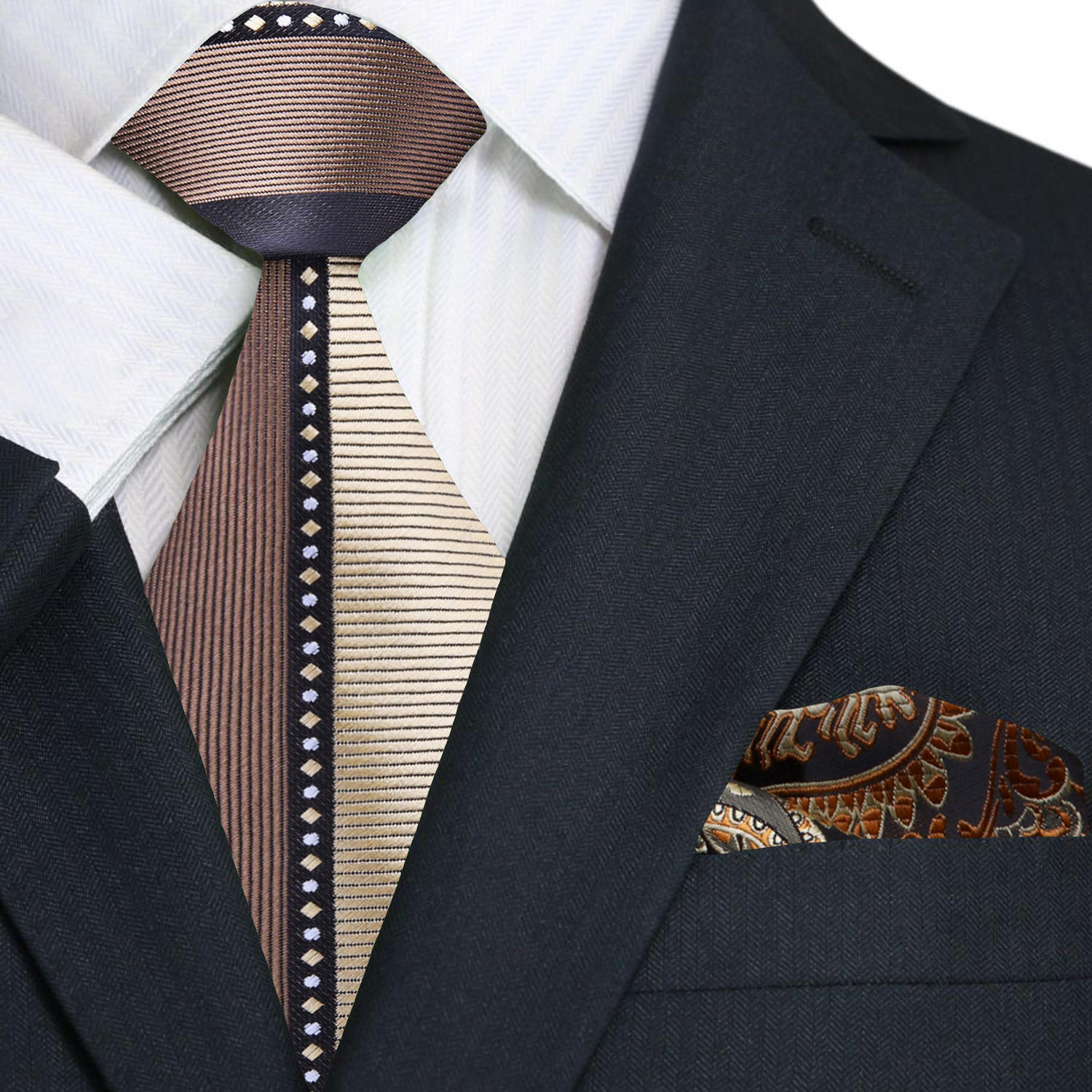 Man wearing a formal silk tie with intricate pattern for a special event