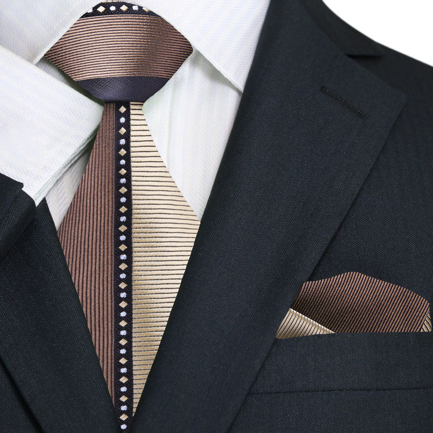 Man wearing a formal silk tie with intricate pattern for a special event