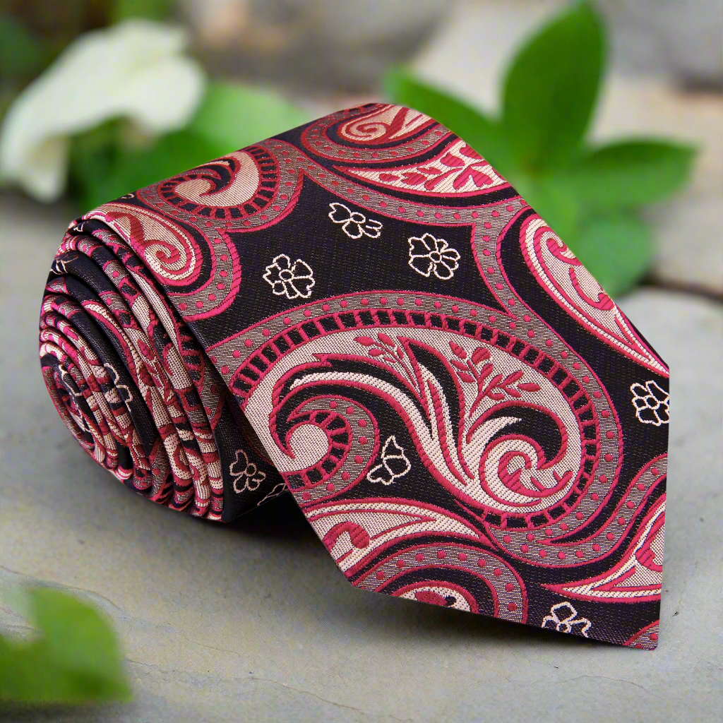 Front view of elegant light blue paisley necktie displayed on a white background.