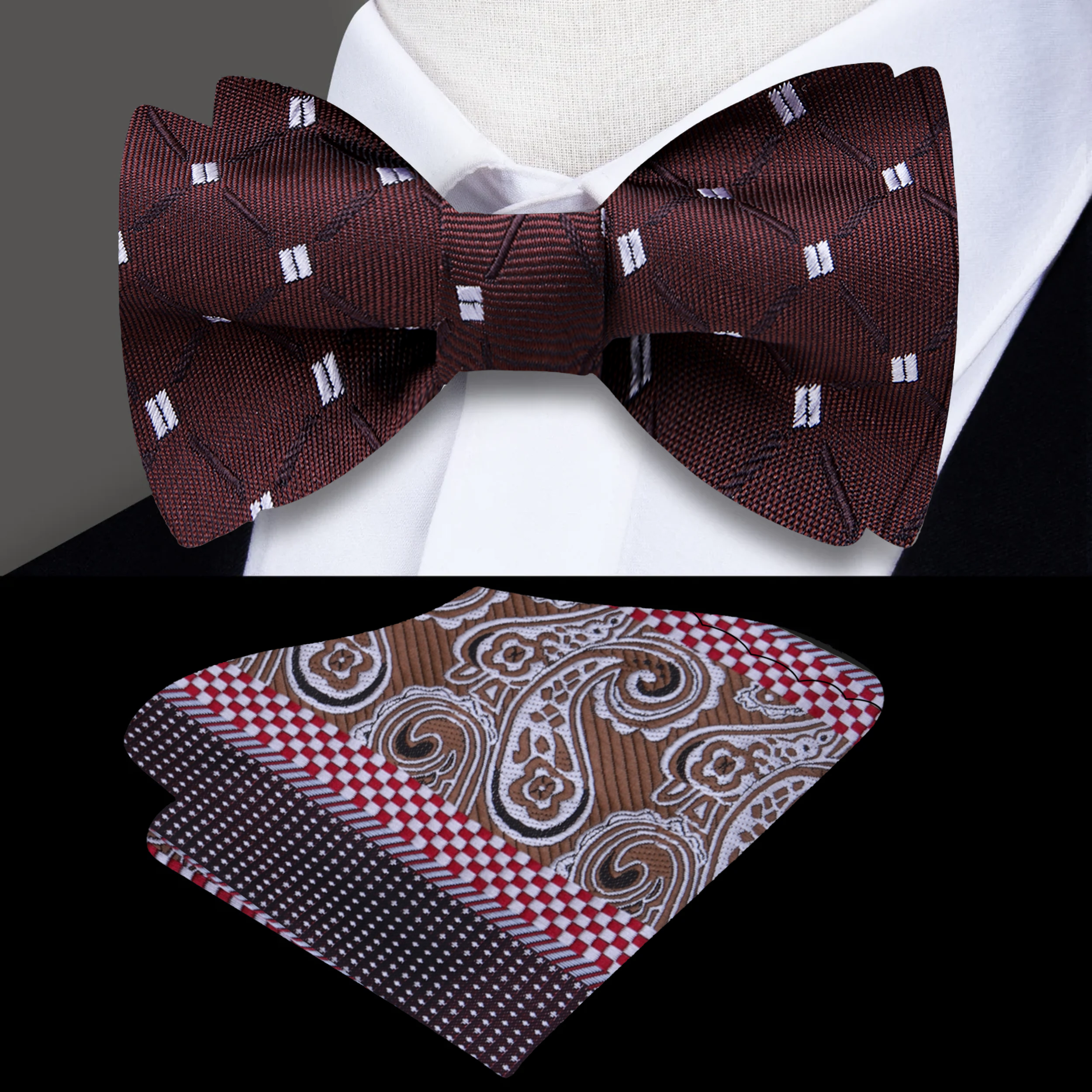 Elegant men's silk bow tie with geometric pattern for formal events