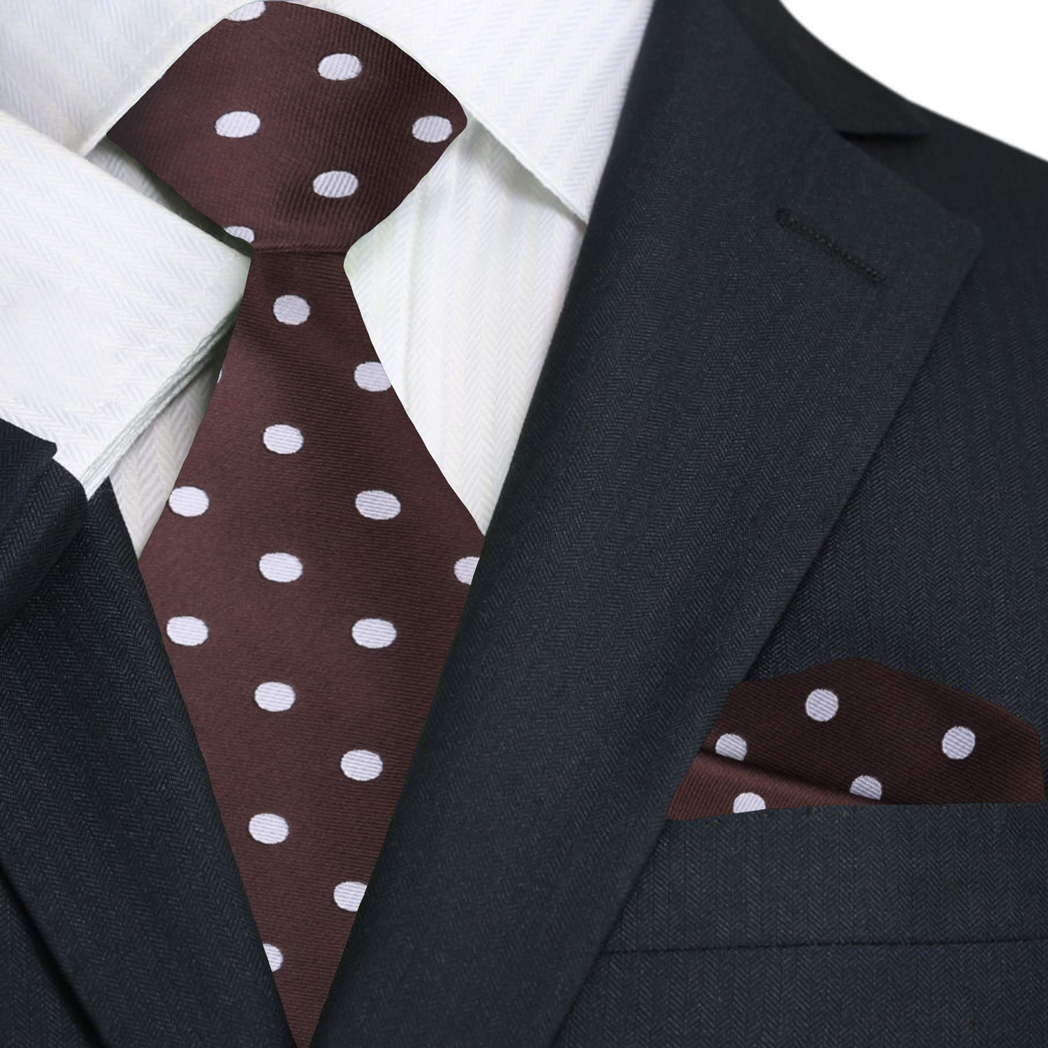 Close-up of the classic mens dress tie with white polka dots.