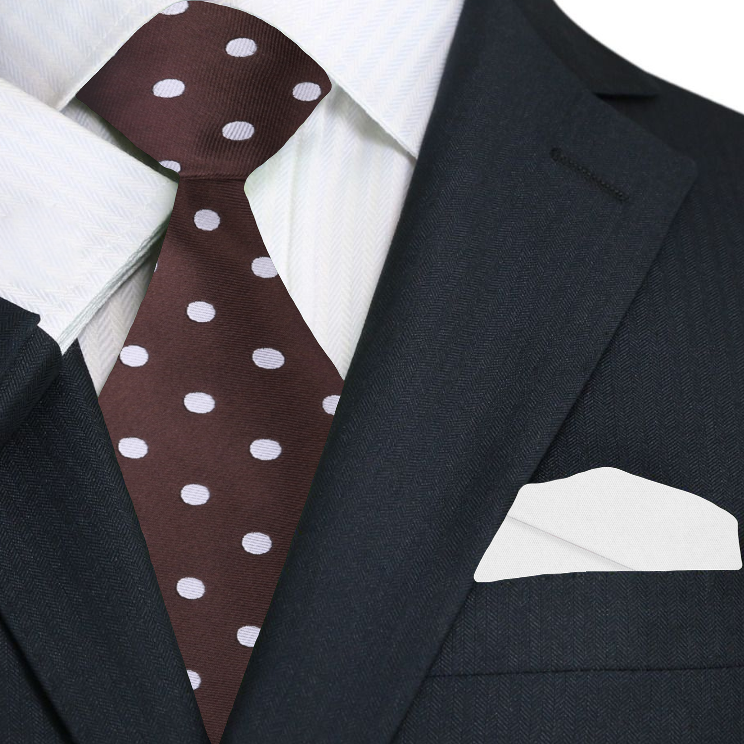 Close-up of the classic mens dress tie with white polka dots.