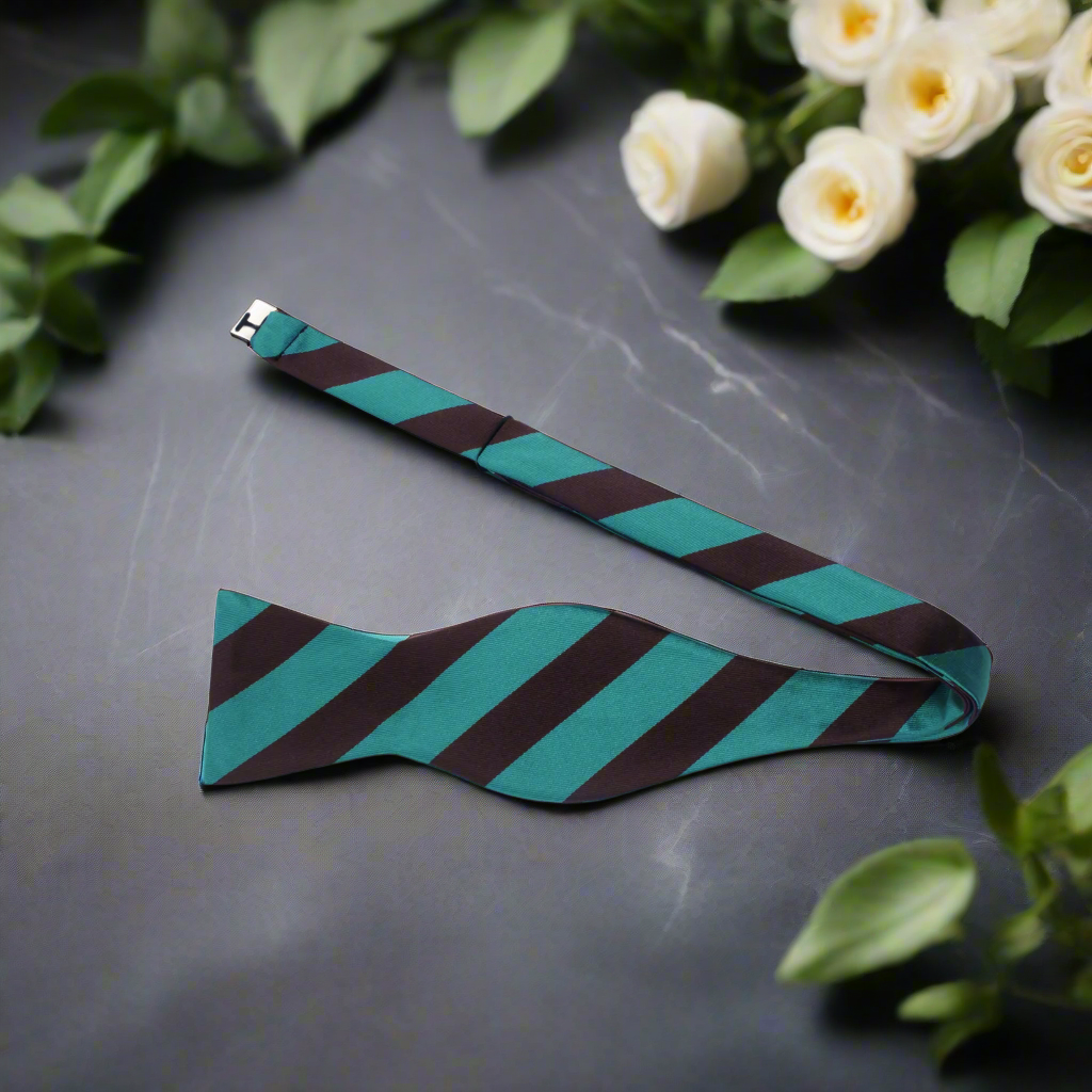 Elegant Red and White Stripe Self-Tie Bow Tie displayed elegantly on a dress shirt.