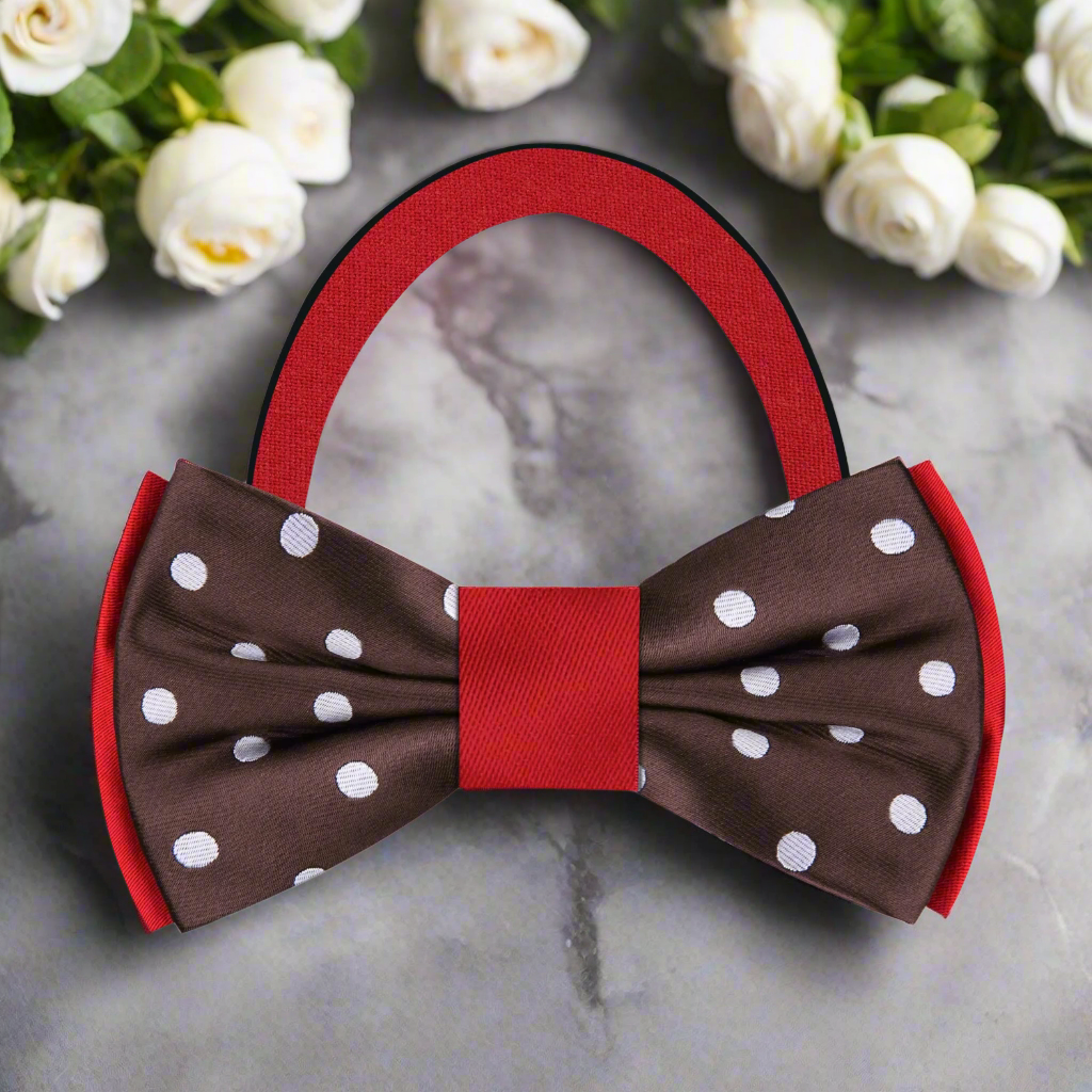 Elegant shot of Gryndale bow tie paired with a white dress shirt and pocket square