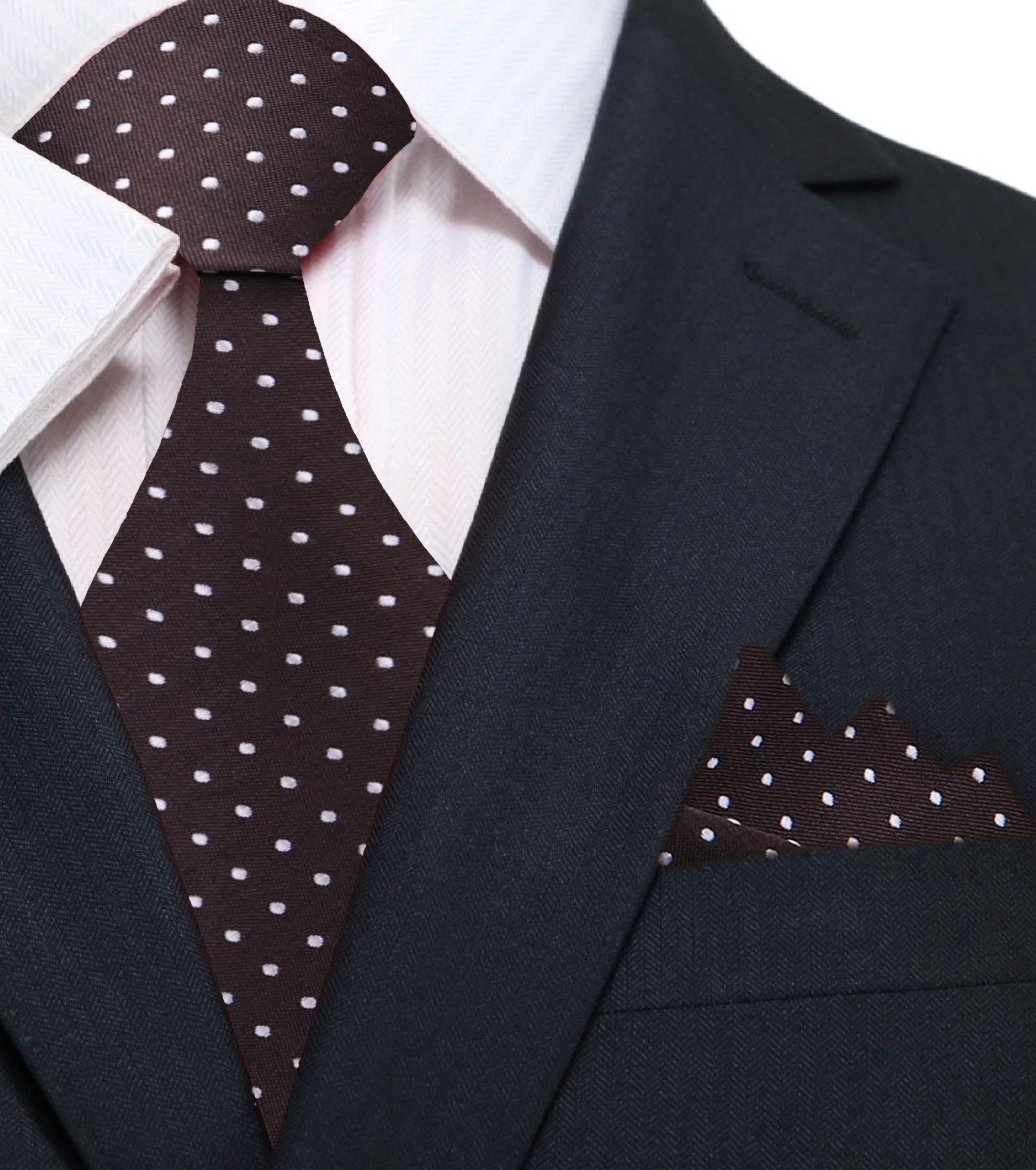 Burgundy classic mens polka dot tie displayed with a white dress shirt.