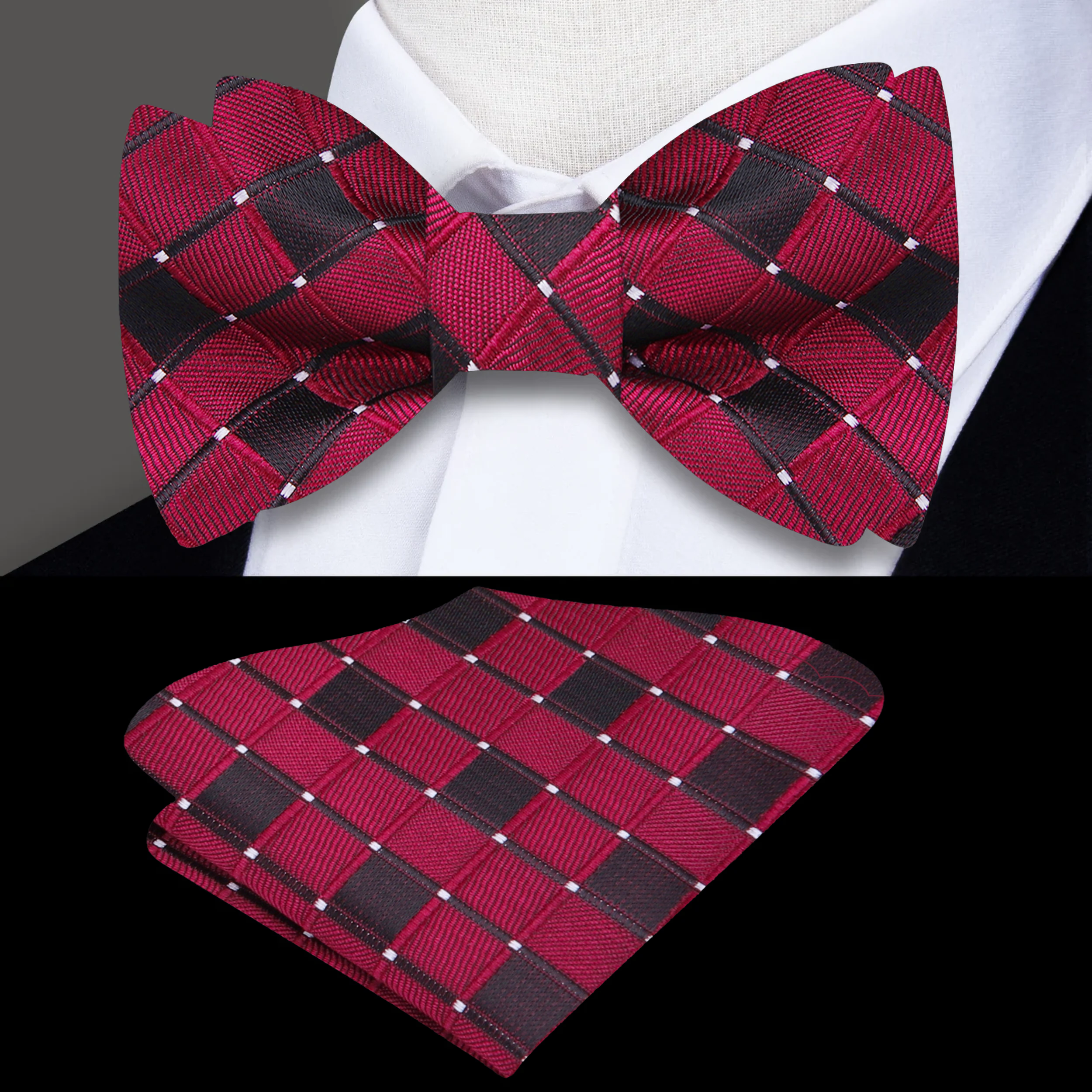 Green silk self tie bow tie laid flat to show texture and craftsmanship