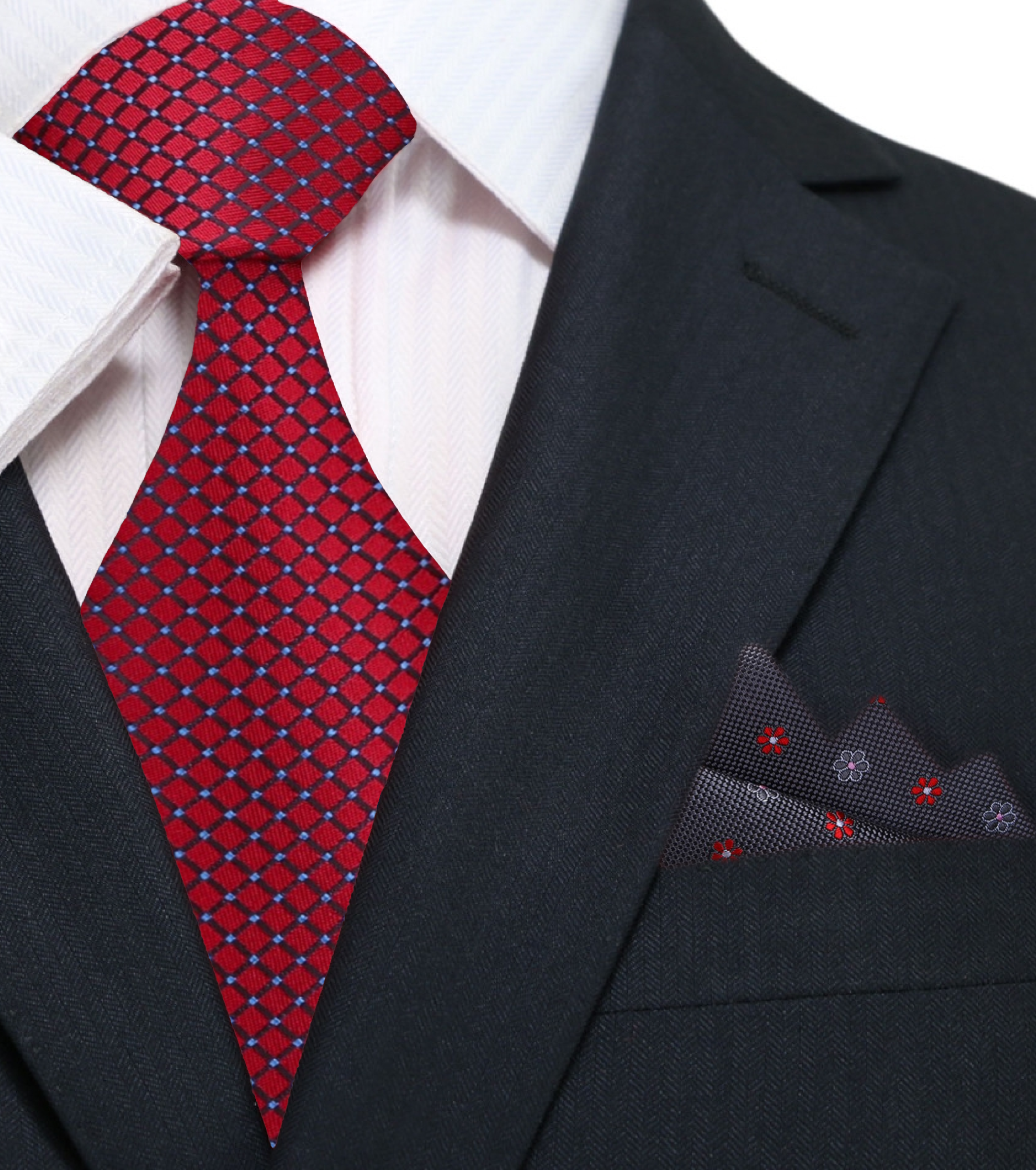 Close-up of metallic geometric silk necktie showcasing intricate pattern and sheen
