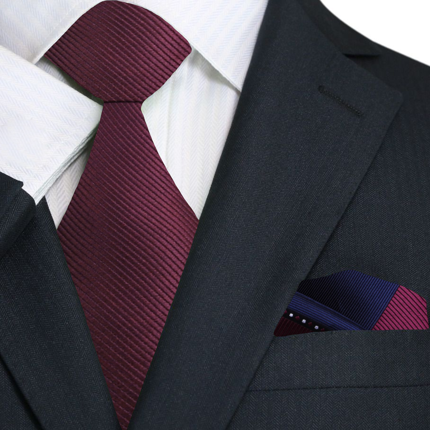 Close-up of deep malbec mens tie, highlighting the smooth silk fabric and solid design, perfect for formal occasions.