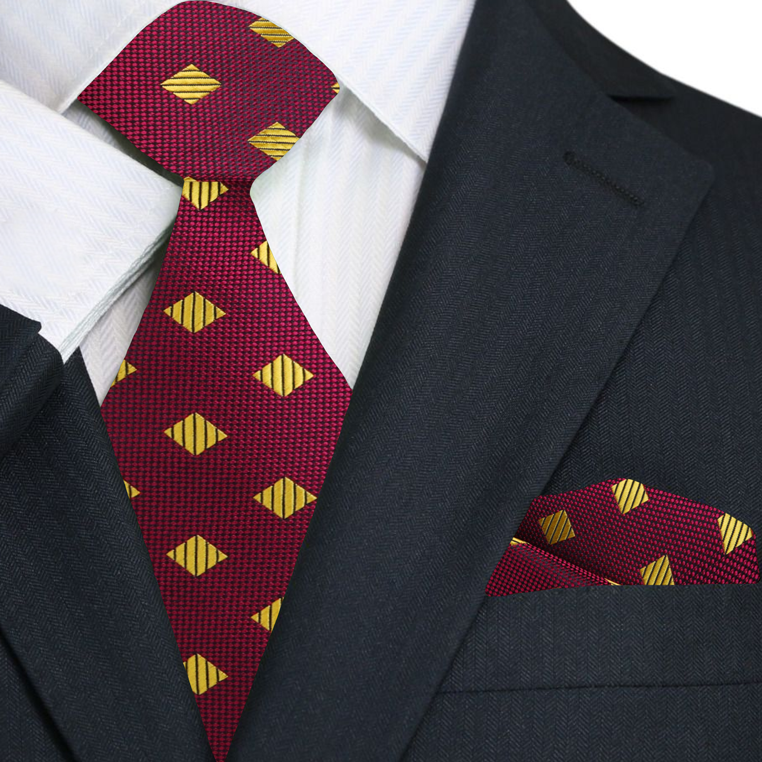 Vibrant geometric diamond patterned necktie in cyan blue and salmon for weddings and formal events