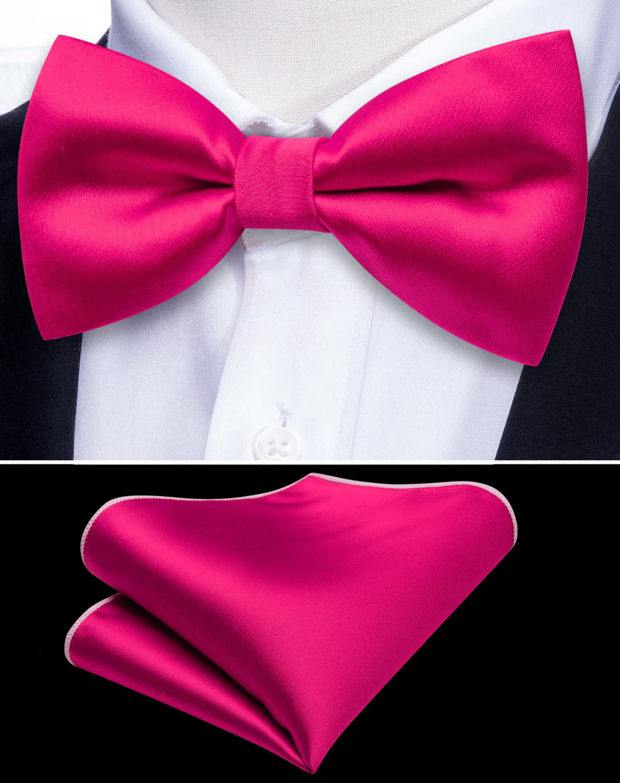 Elegant cerise pink bow tie styled with a white dress shirt for wedding attire