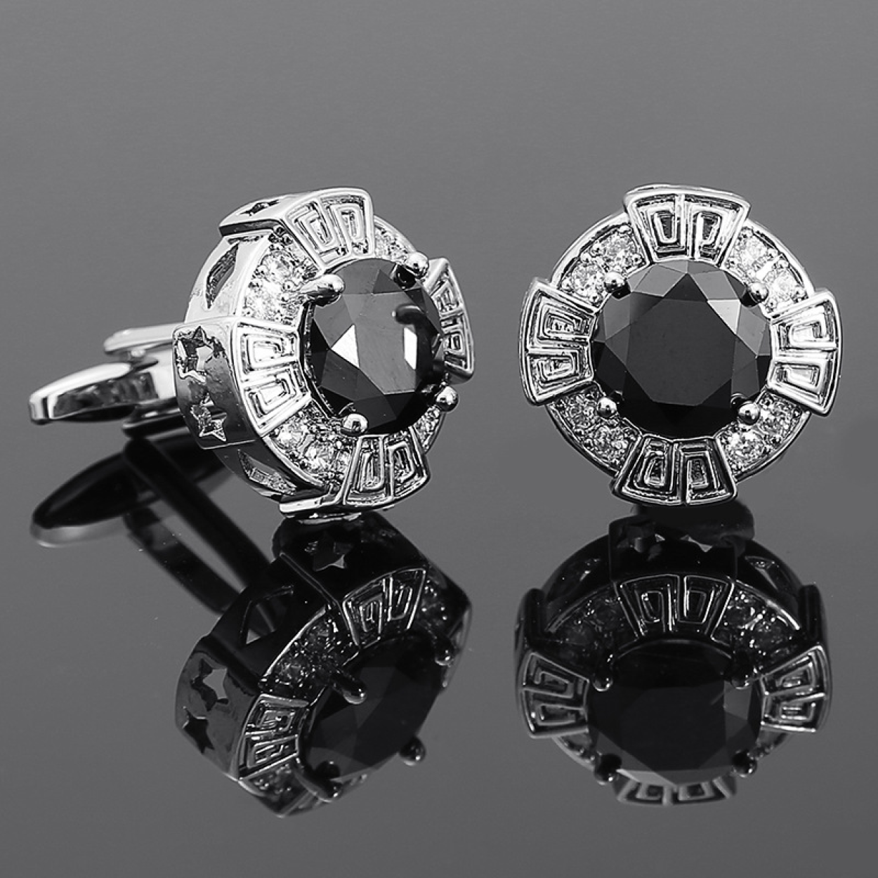 Stylish gold cufflinks with colorful stones, perfect for formal attire