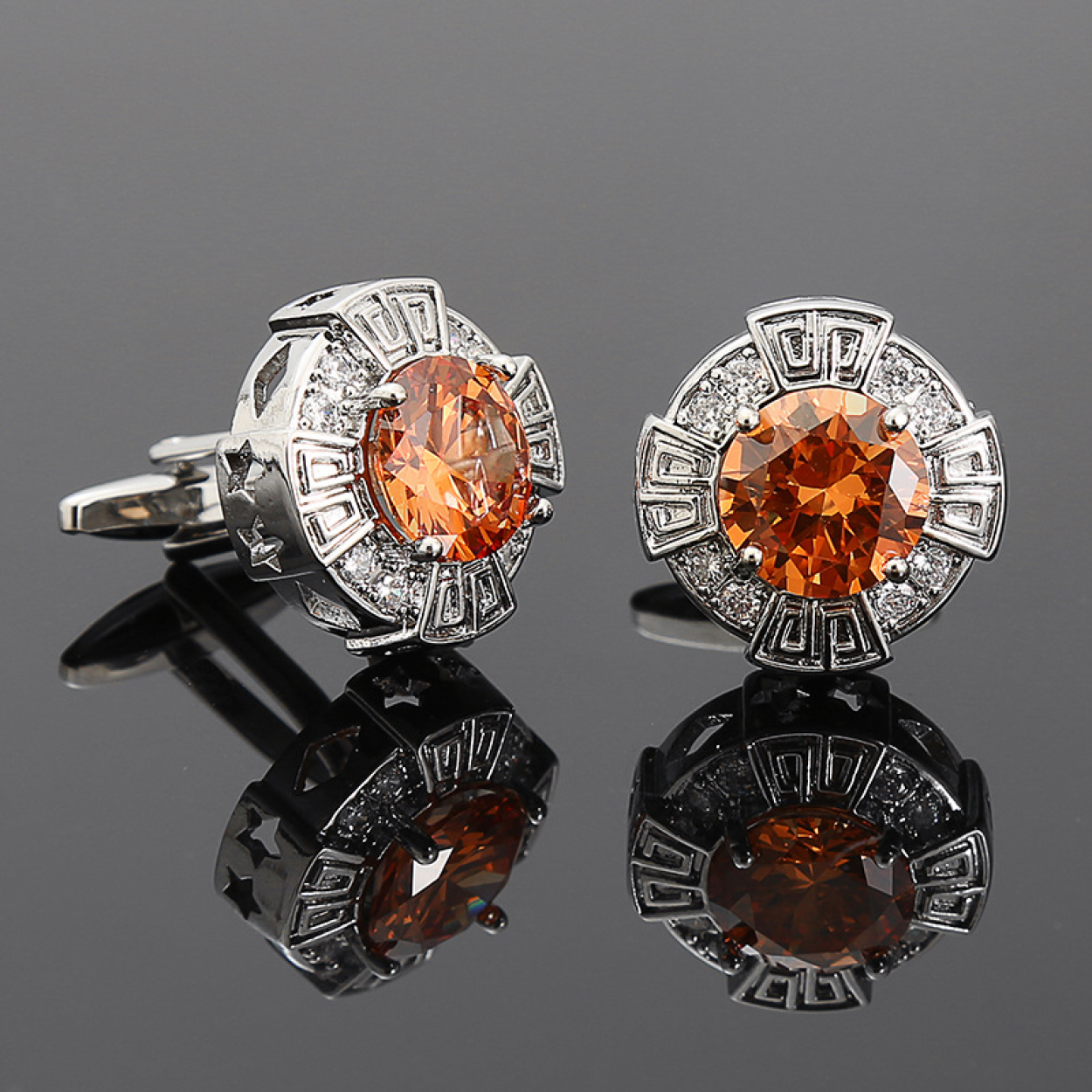 Elegant cufflinks displayed on a dress shirt, ideal for weddings