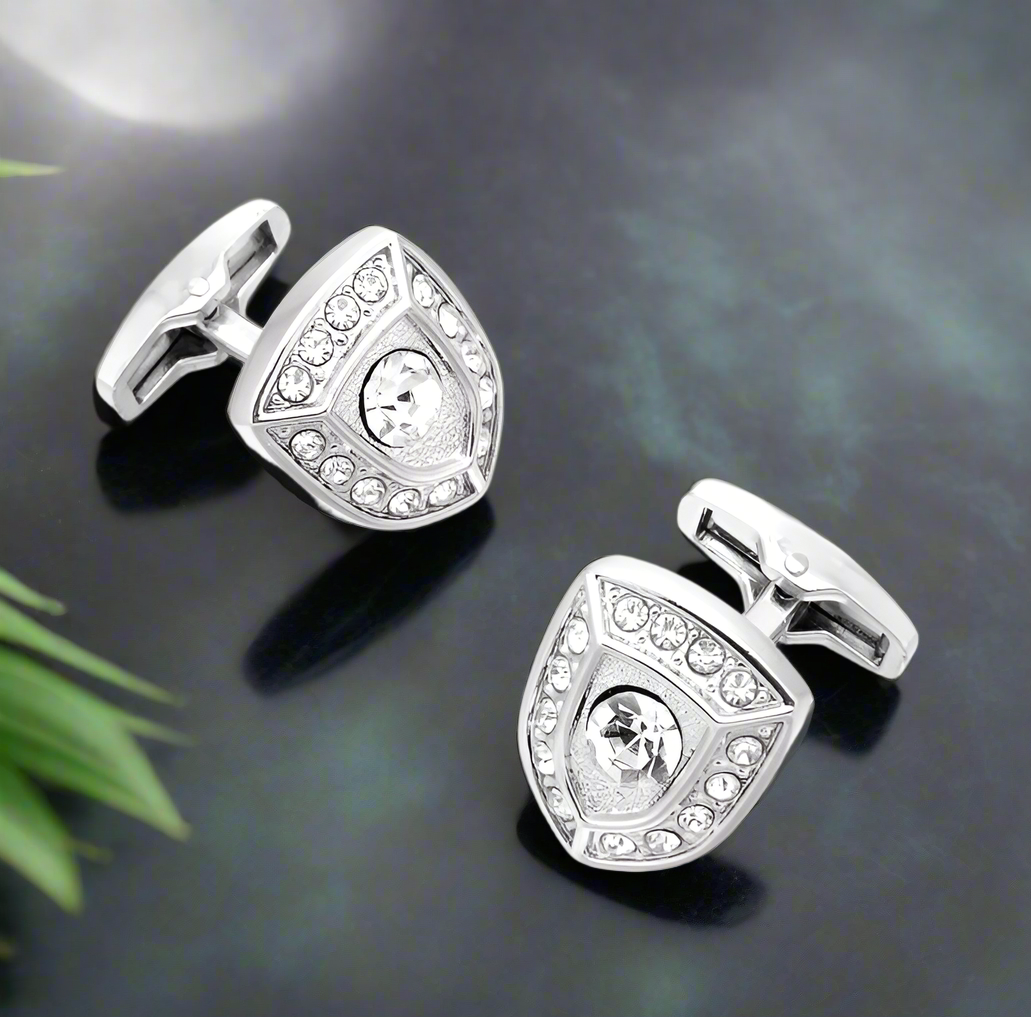 Luxury cufflinks with stones on a dress shirt for special events