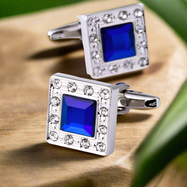 Elegant cufflinks with blue chrome detail, perfect as unique mens accessories for gifts