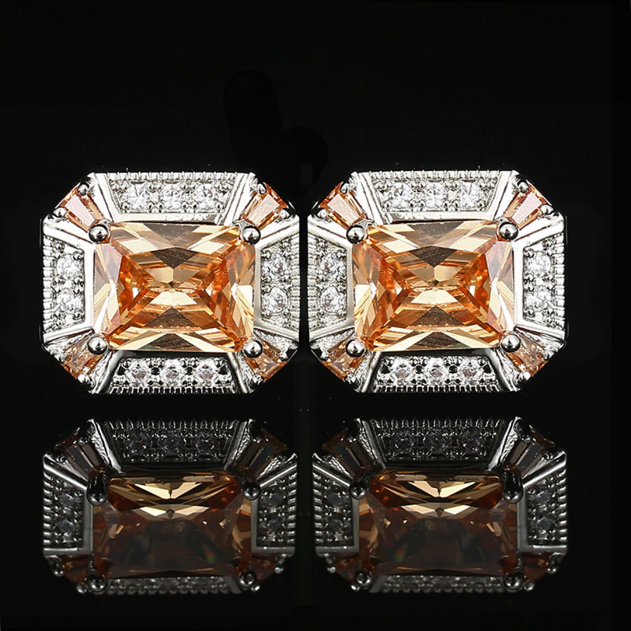 Stylish octagon cufflinks with red stones, ideal for evening events.