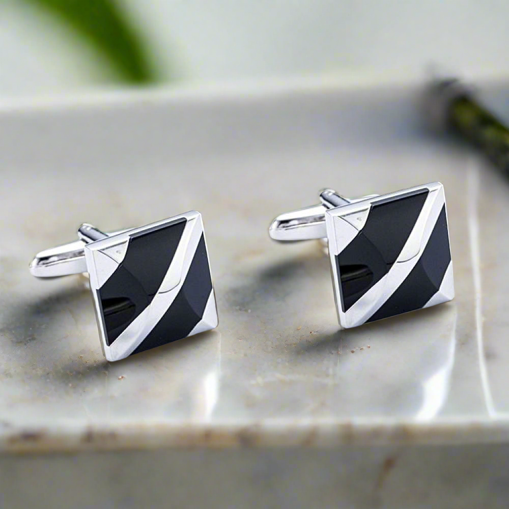 Man wearing elegant cufflinks with formal suit for wedding