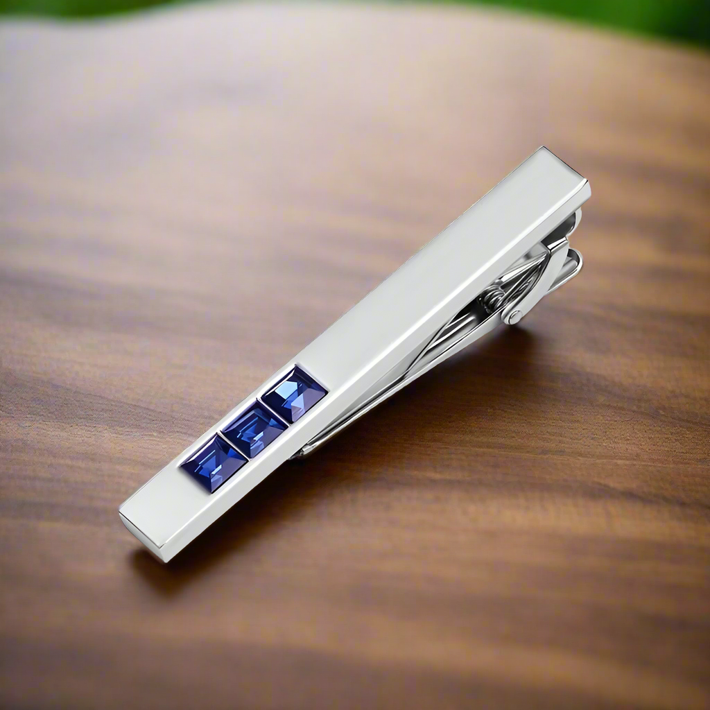 Cufflinks and tie bar set paired with a formal shirt for a wedding look.
