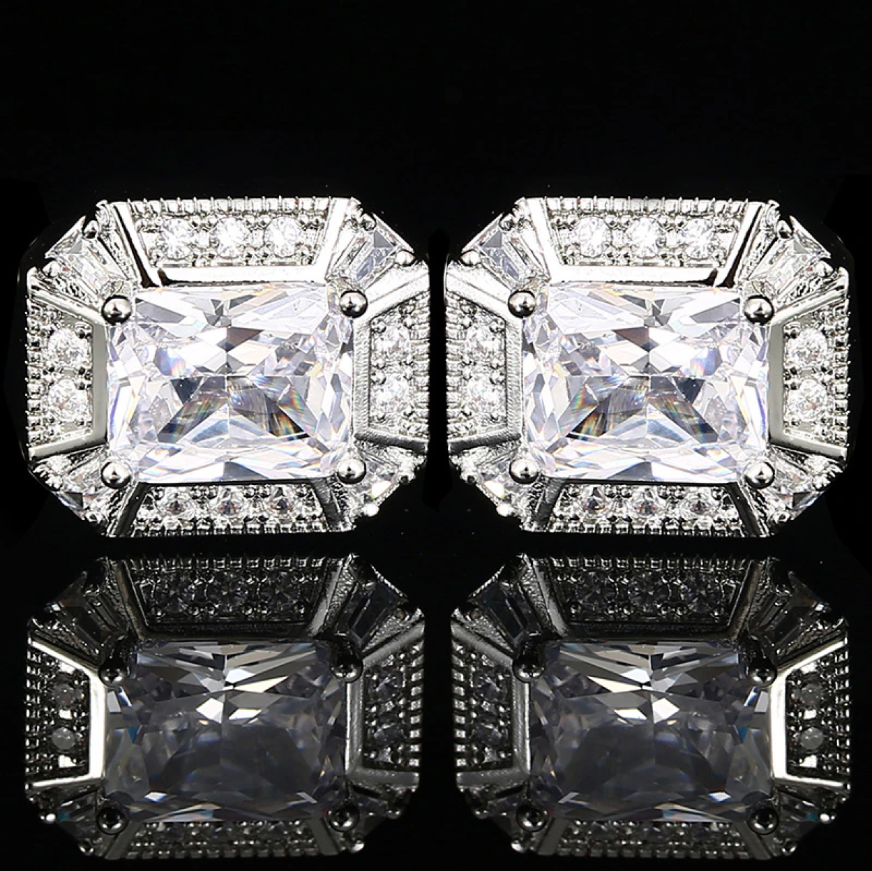 Classic octagon cufflinks with black stones, perfect for black-tie occasions.