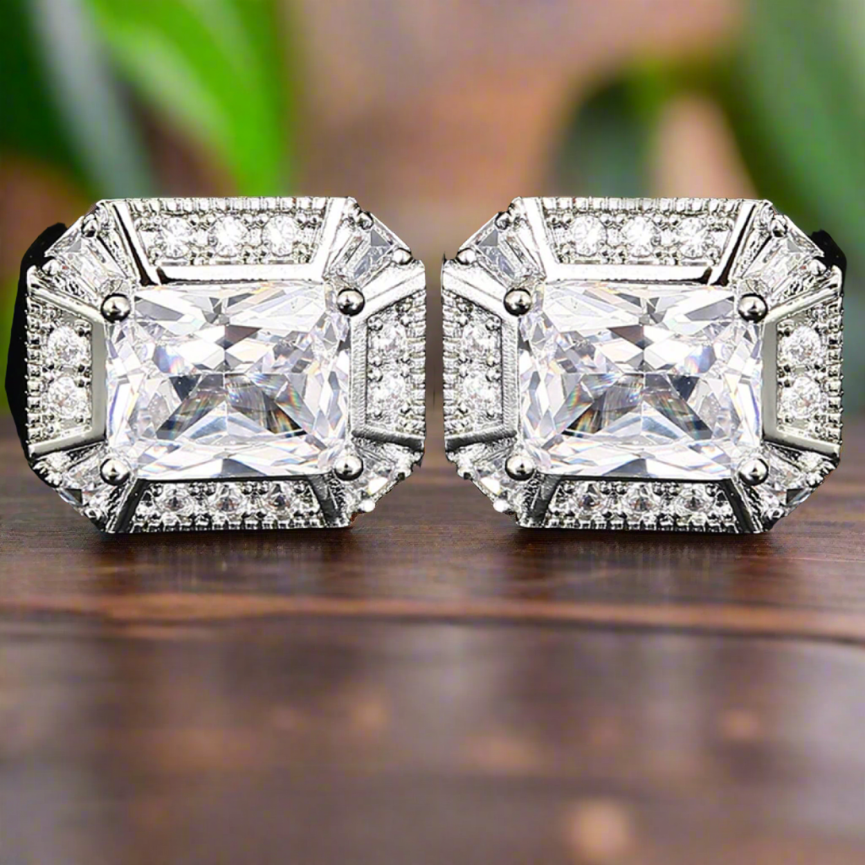 Stylish octagon cufflinks with red stones, ideal for evening events.
