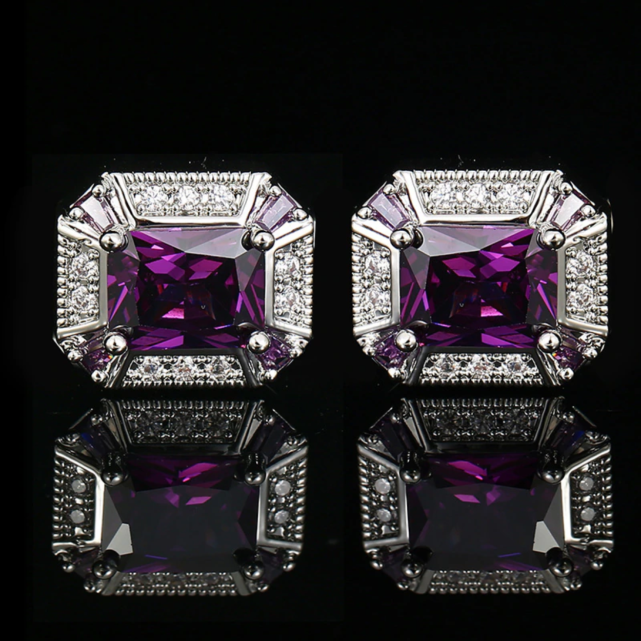 Classic octagon cufflinks with black stones, perfect for black-tie occasions.