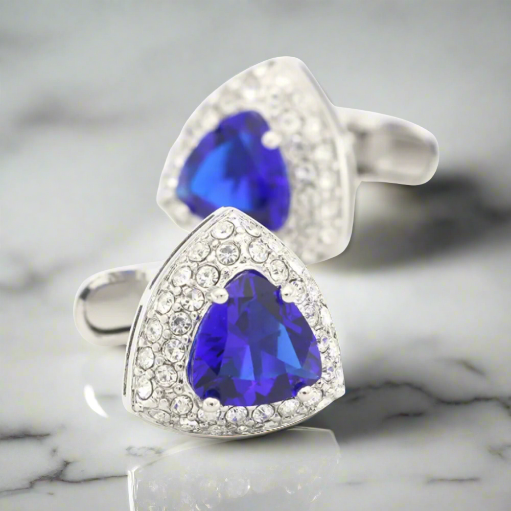Stunning diamond-shaped cufflinks featuring a clear stone, ideal for mens jewelry.