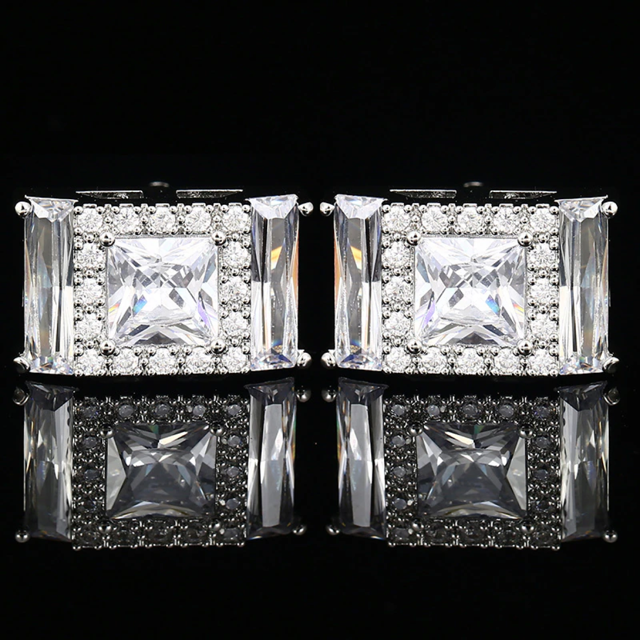 Rectangular gemstone cufflinks in rich red, perfect for formal attire.