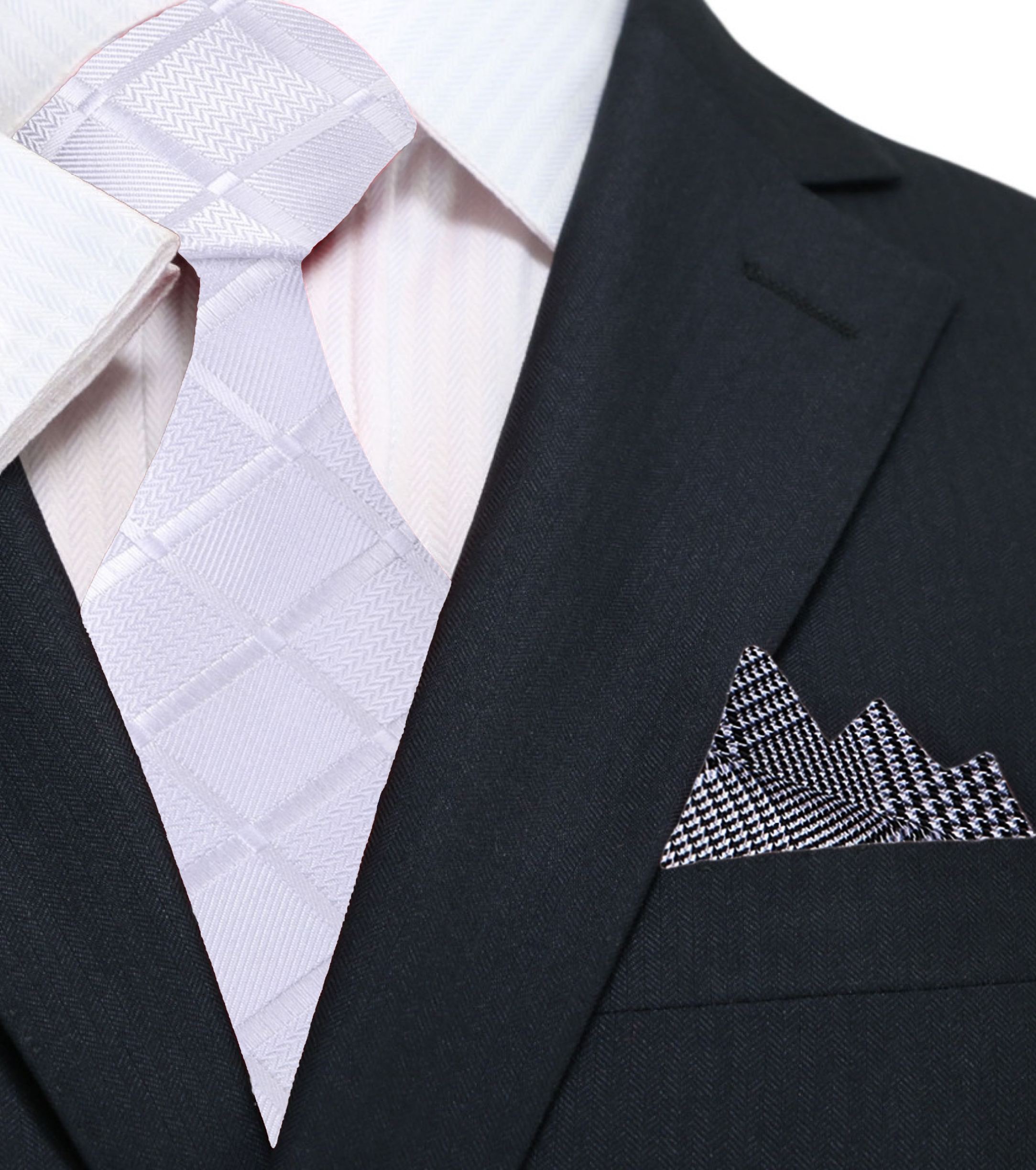 Elegant white tie with pocket square for graduation or wedding