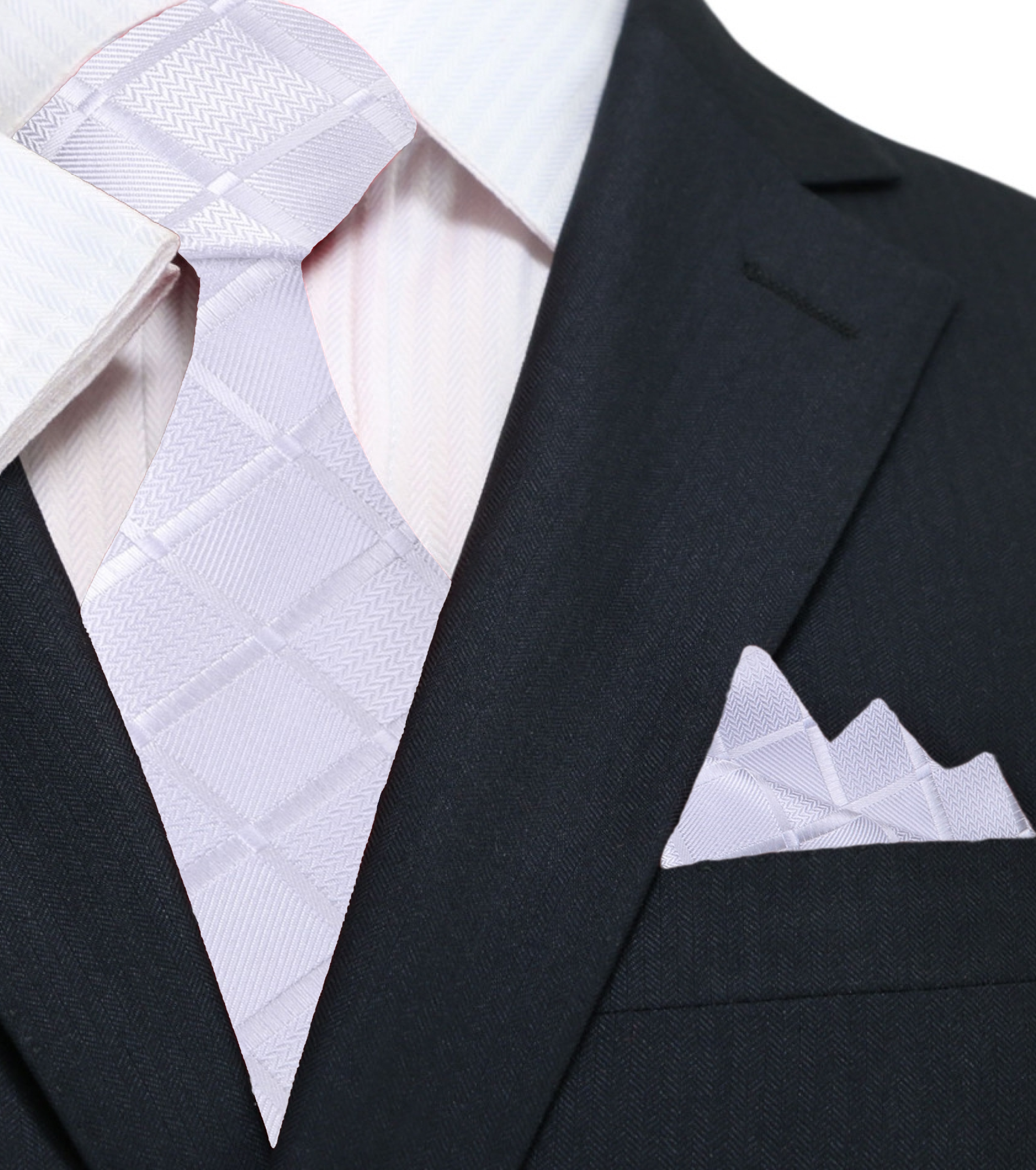 White textured tie with geometric pattern for wedding attire