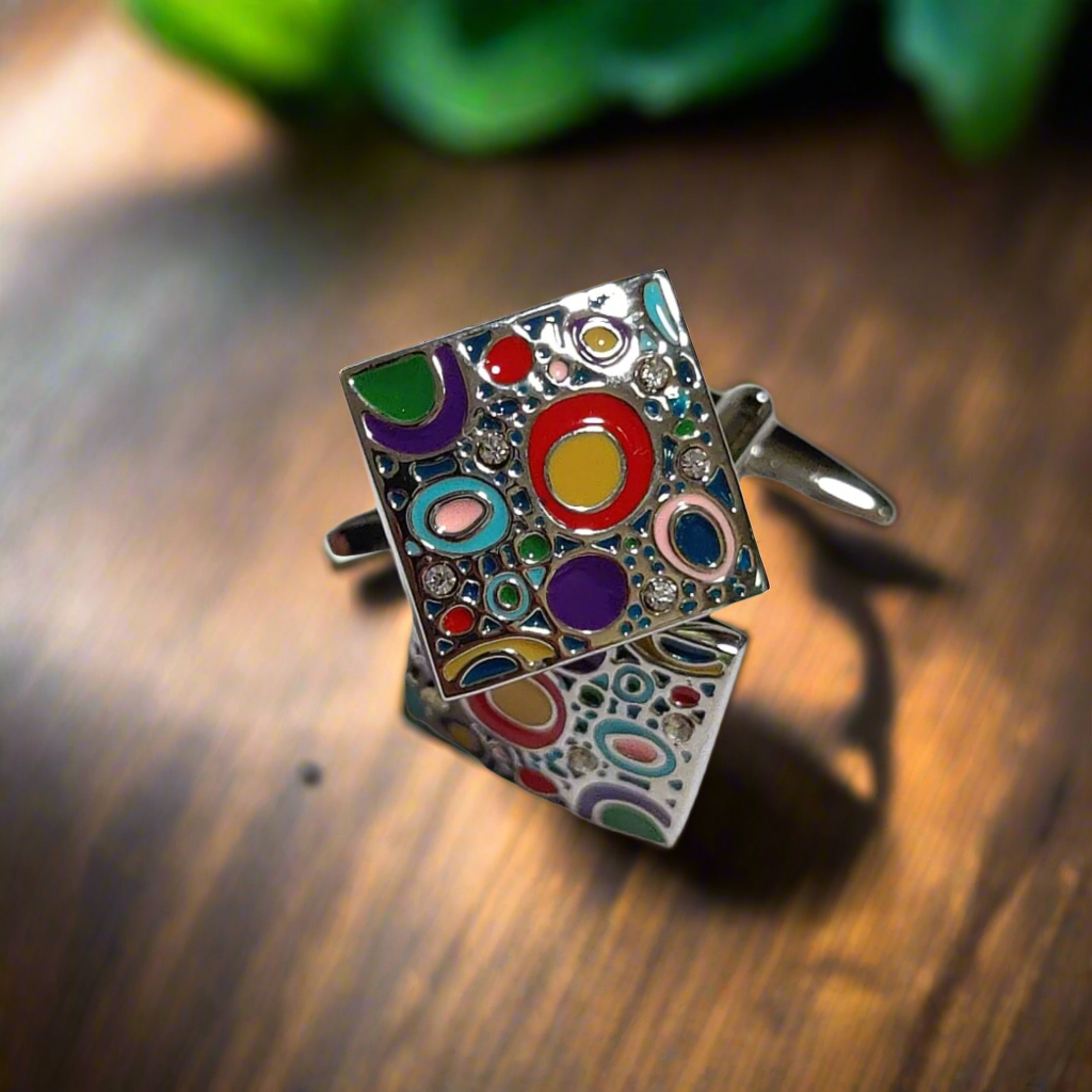 Stylish mens cufflinks with vibrant abstract design for business attire