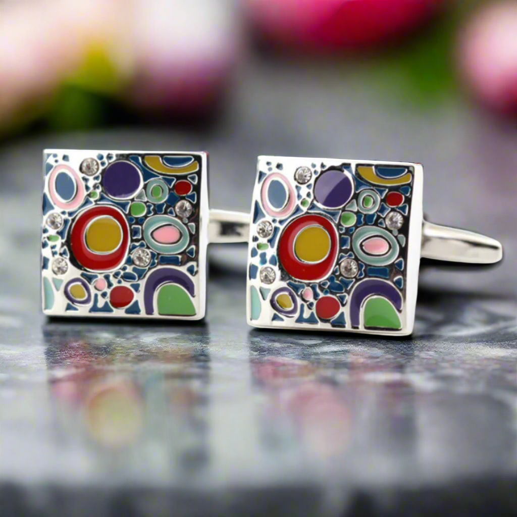Stylish mens cufflinks with vibrant abstract design for business attire