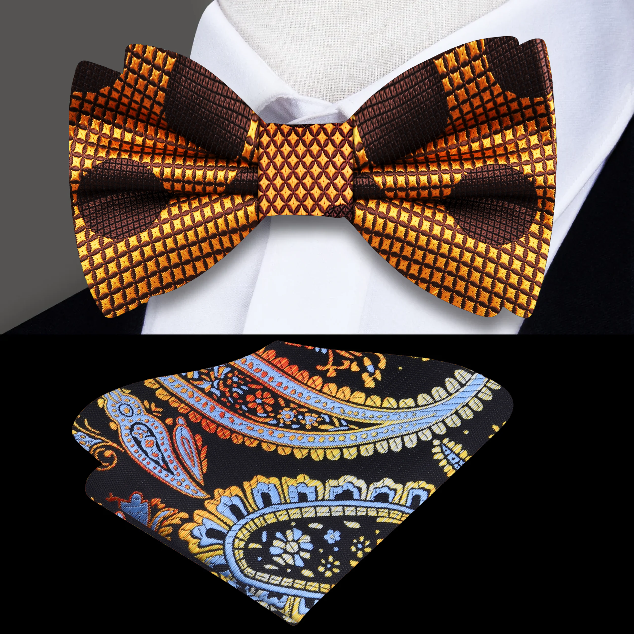 Chic copper bow tie featuring large brown polka dots, ideal for formal occasions and autumn events.