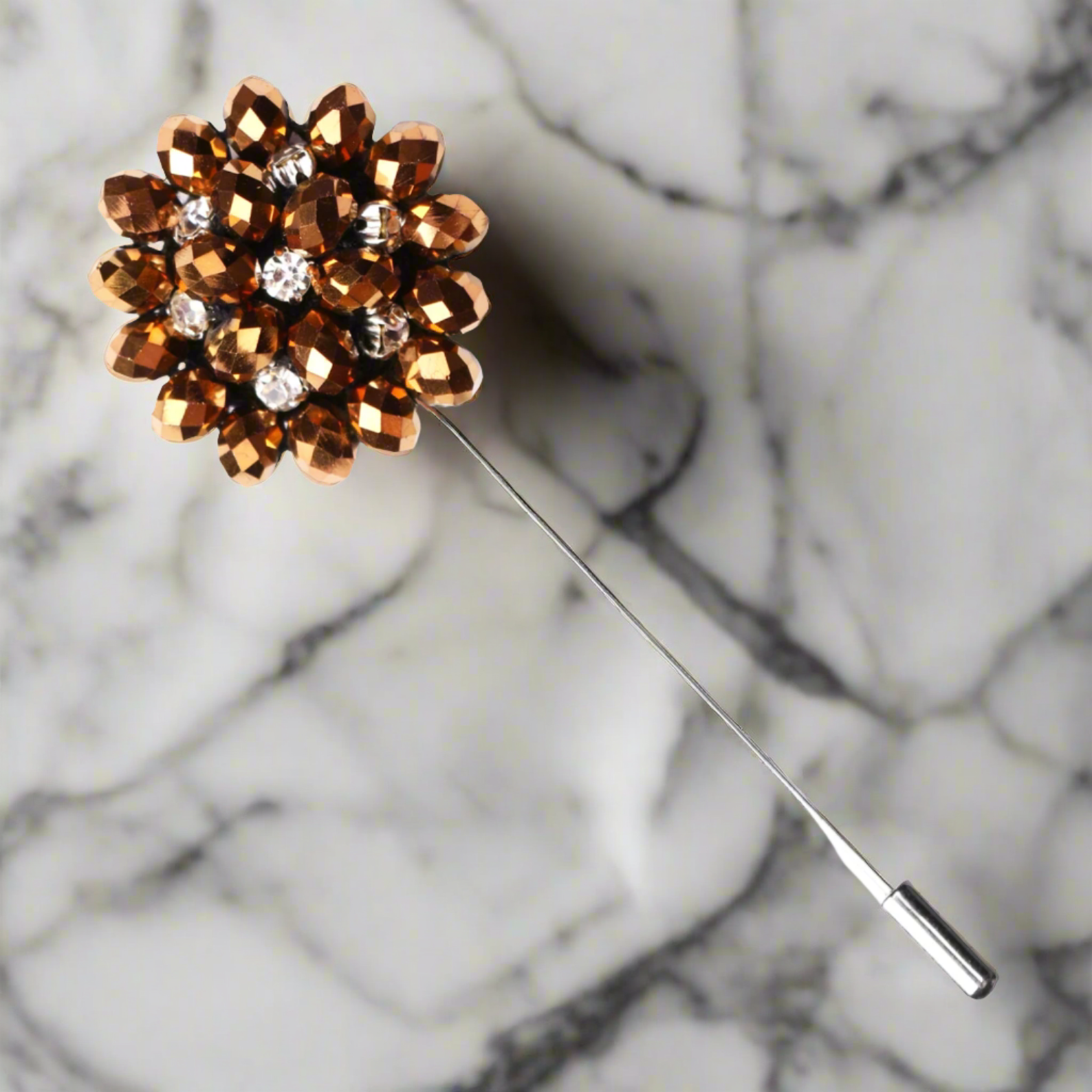 Lapel pin with colorful stones on a suit jacket for formal events