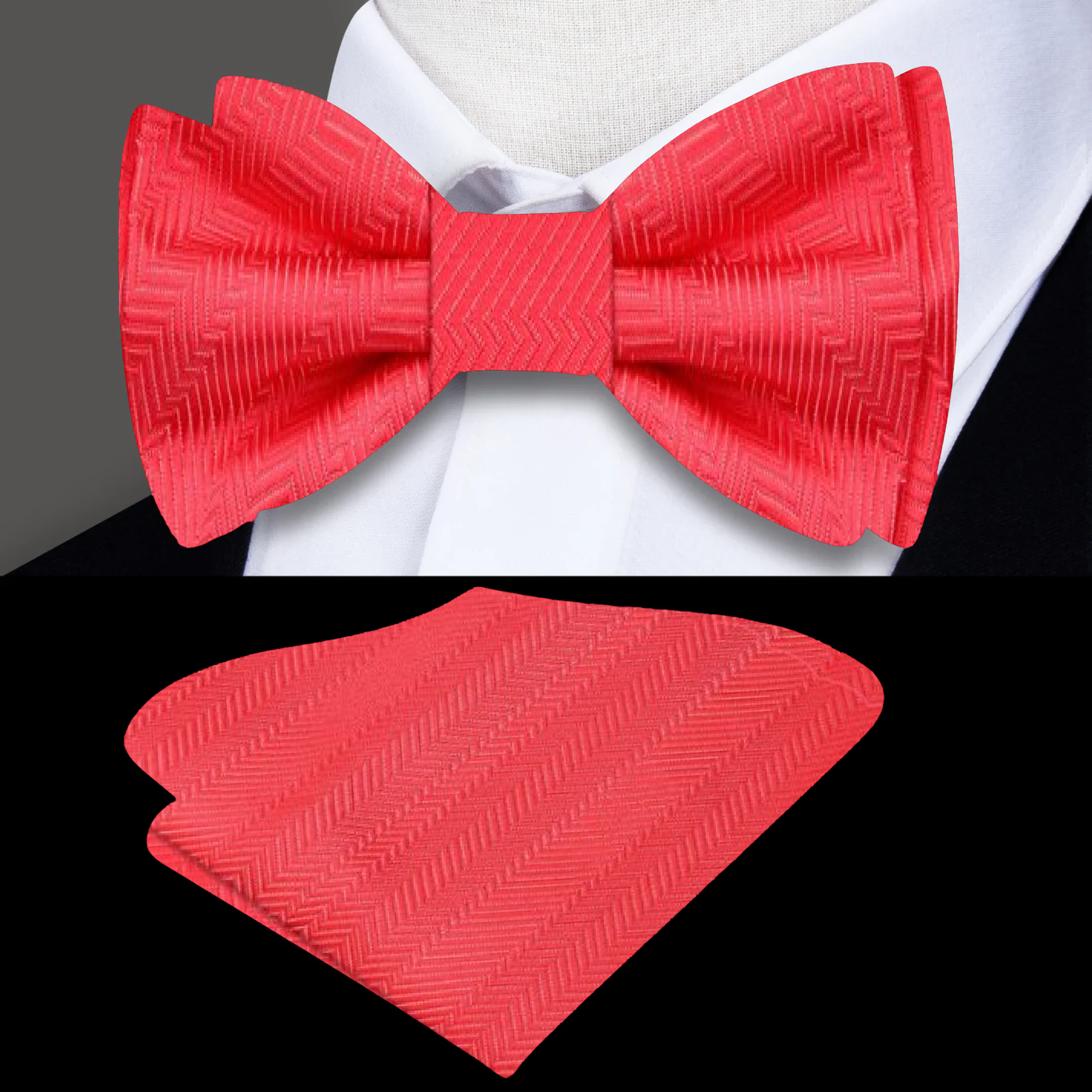 Elegant garnet red silk bow tie displayed on a classic white dress shirt, highlighting the texture and color contrast.
