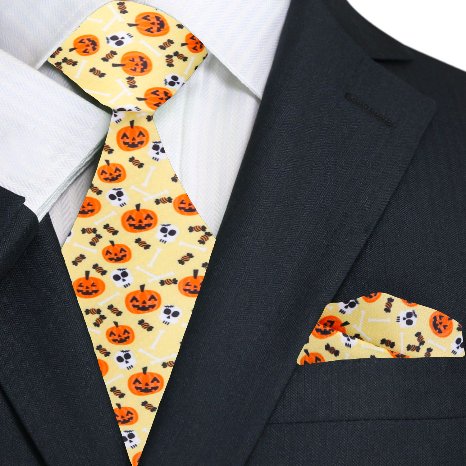 Man wearing fun novelty tie for office during Halloween season