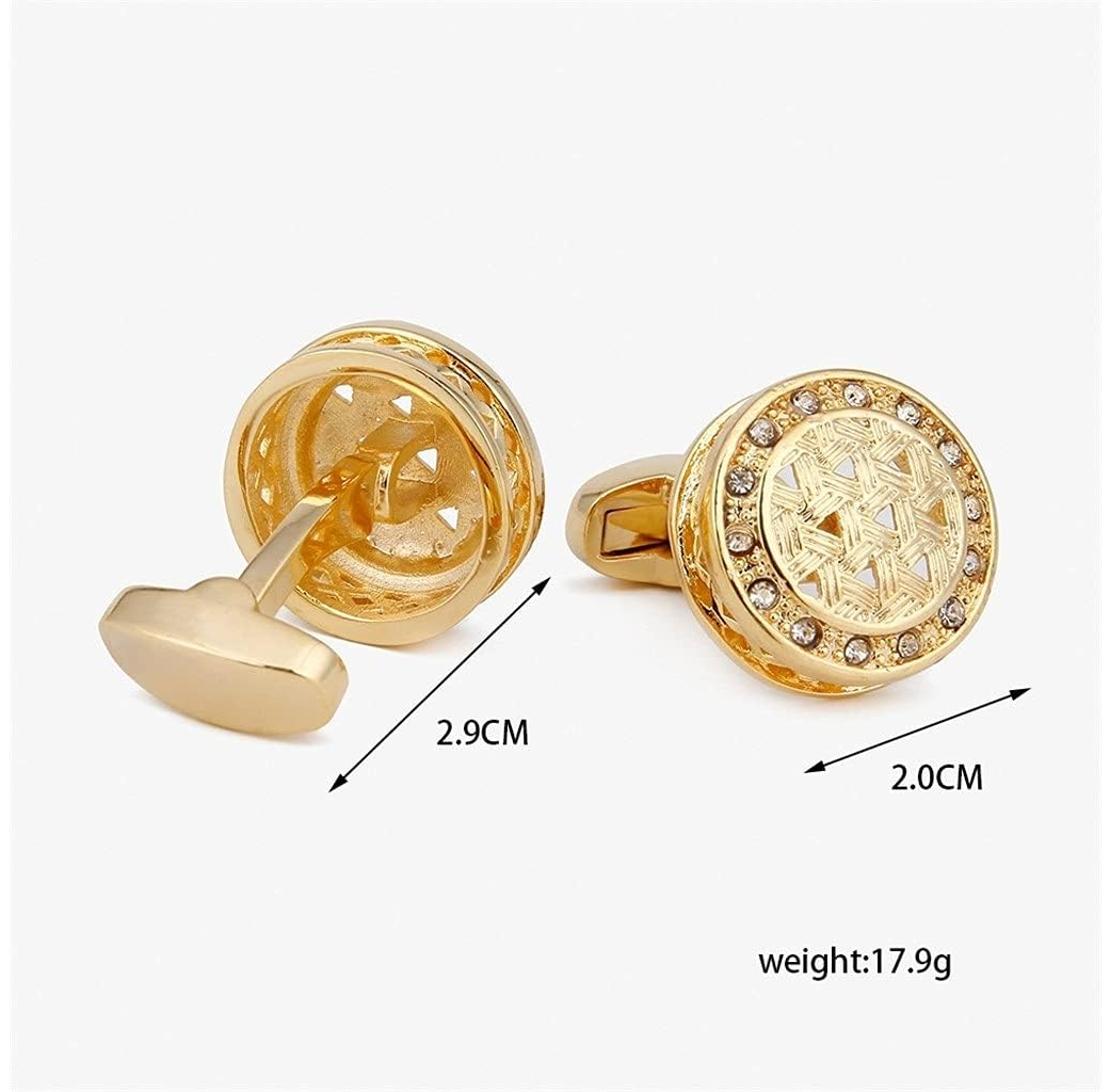 Regal gold cufflinks displayed on a crisp white dress shirt, highlighting their luxurious design.