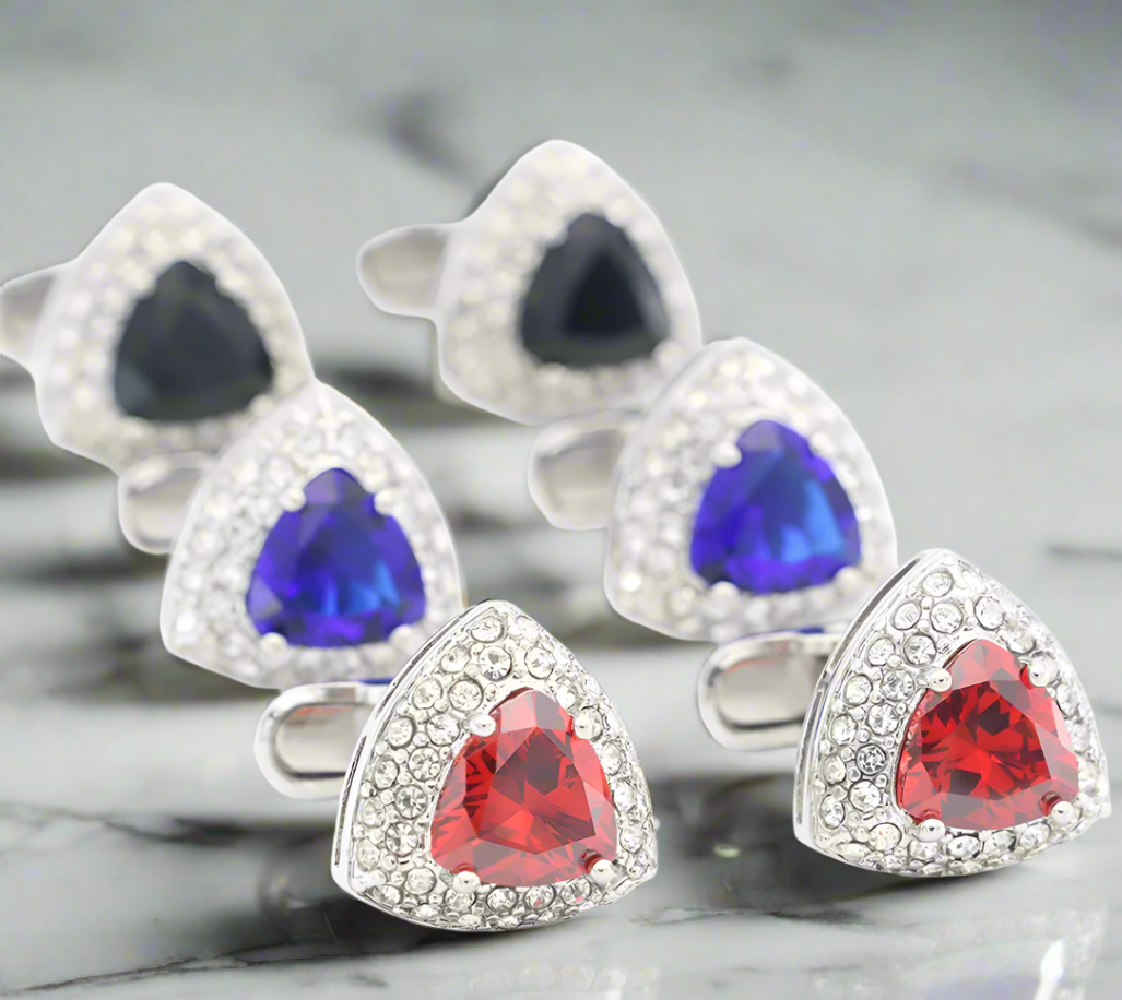Elegant diamond-shaped cufflinks in gold with amber stone, perfect for formal occasions.