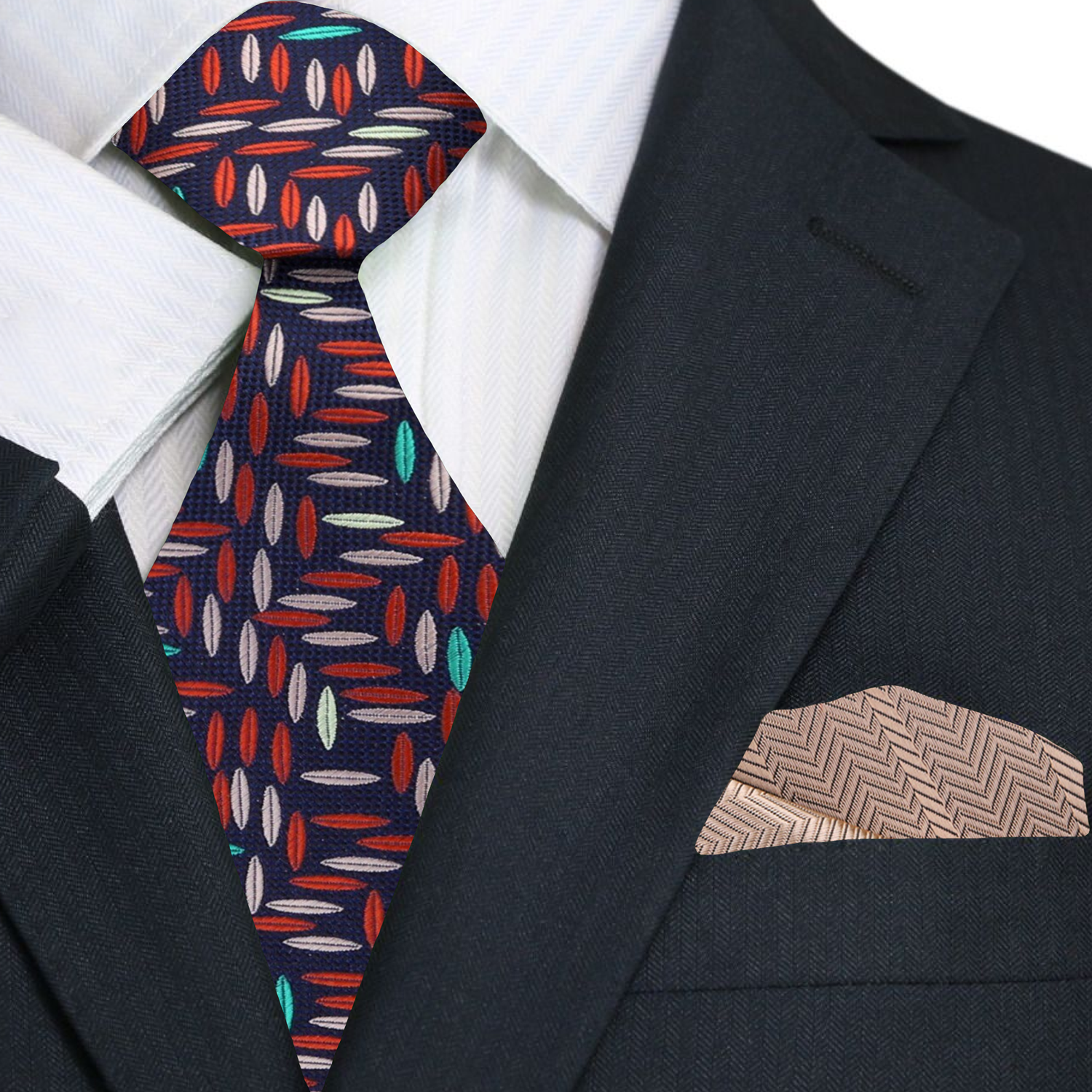 Geometric Elegance silk pocket square folded neatly, perfect for accessorizing.