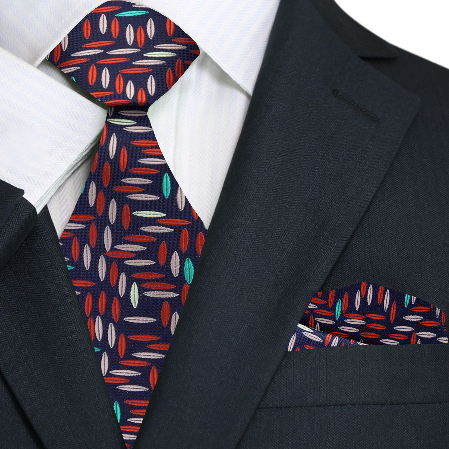 Geometric Elegance silk pocket square folded neatly, perfect for accessorizing.