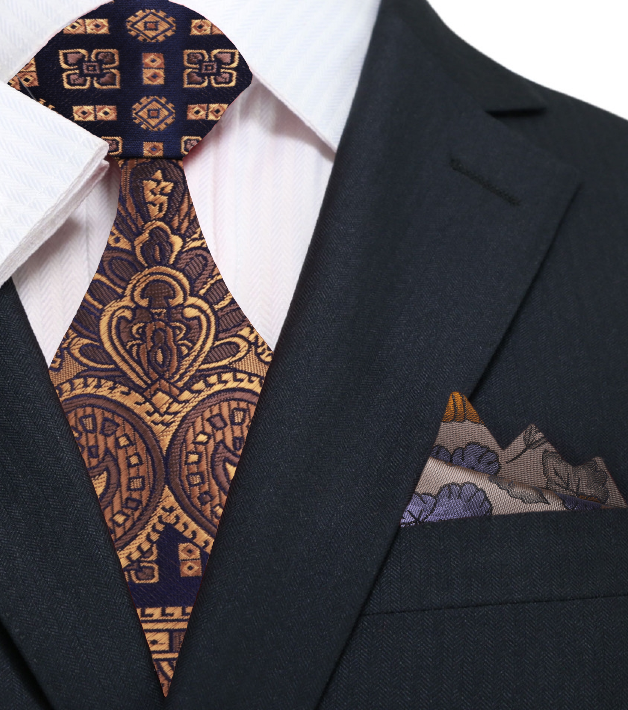 Close-up of fabric and pattern of mens dress tie with artistic design