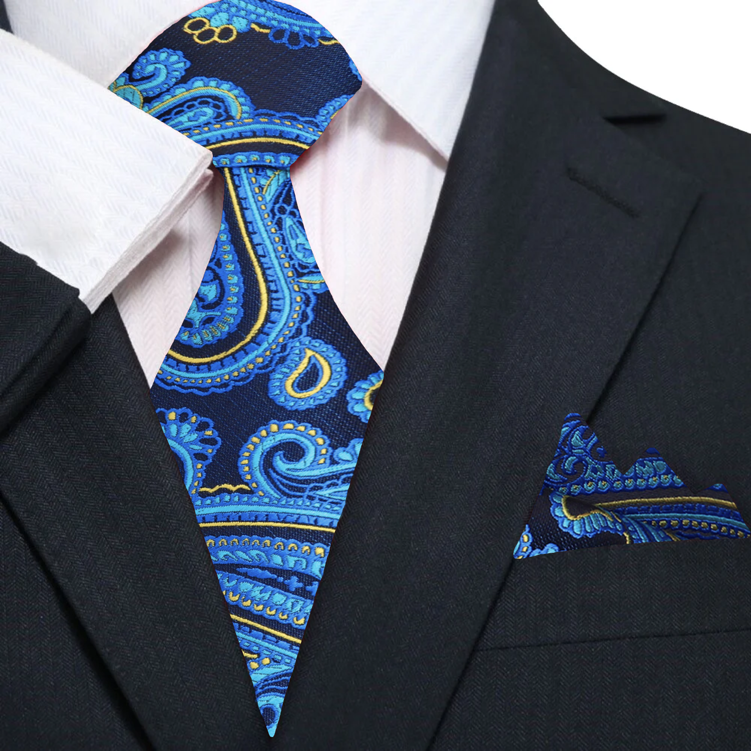 Elegant blue paisley silk necktie showcasing intricate design, ideal for weddings and formal events.