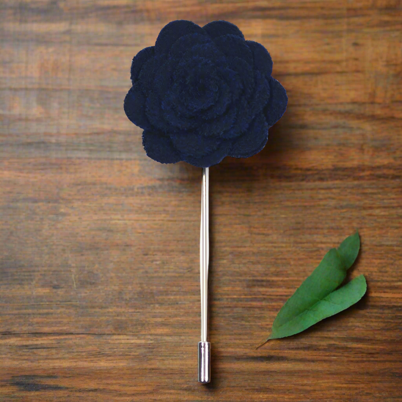 Colorful flower lapel pin styled with a dress shirt