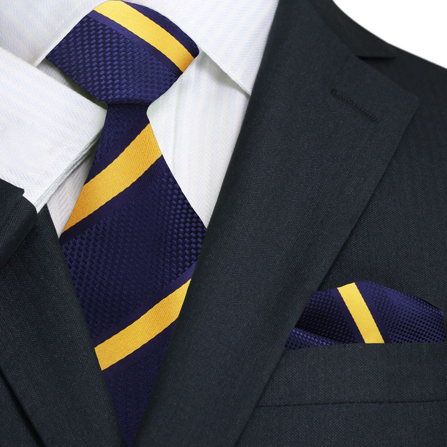 Fashionable mens stripe necktie paired with a suit for a formal occasion