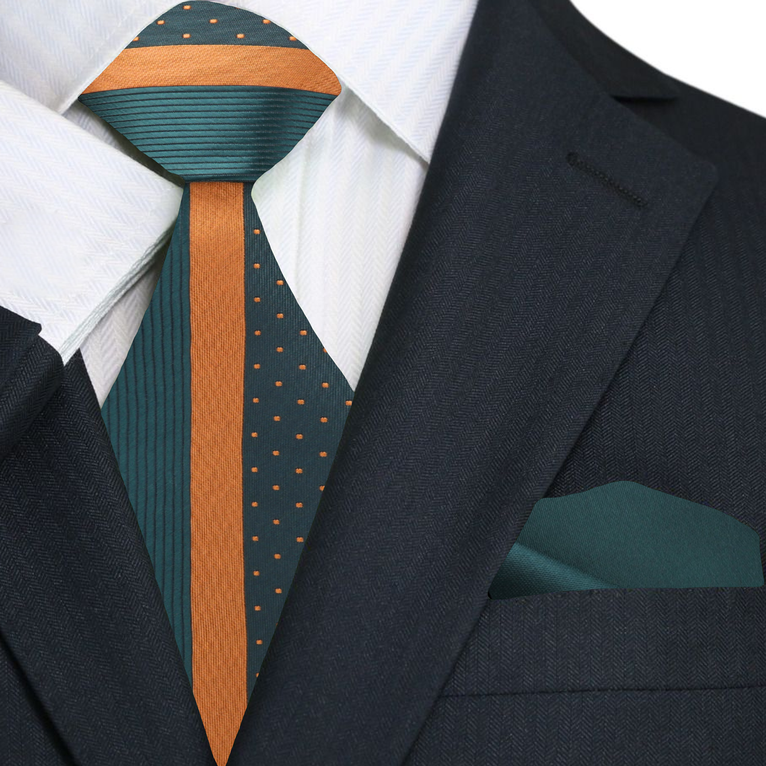 Detailed view of the bold stripe pattern on the mens silk necktie
