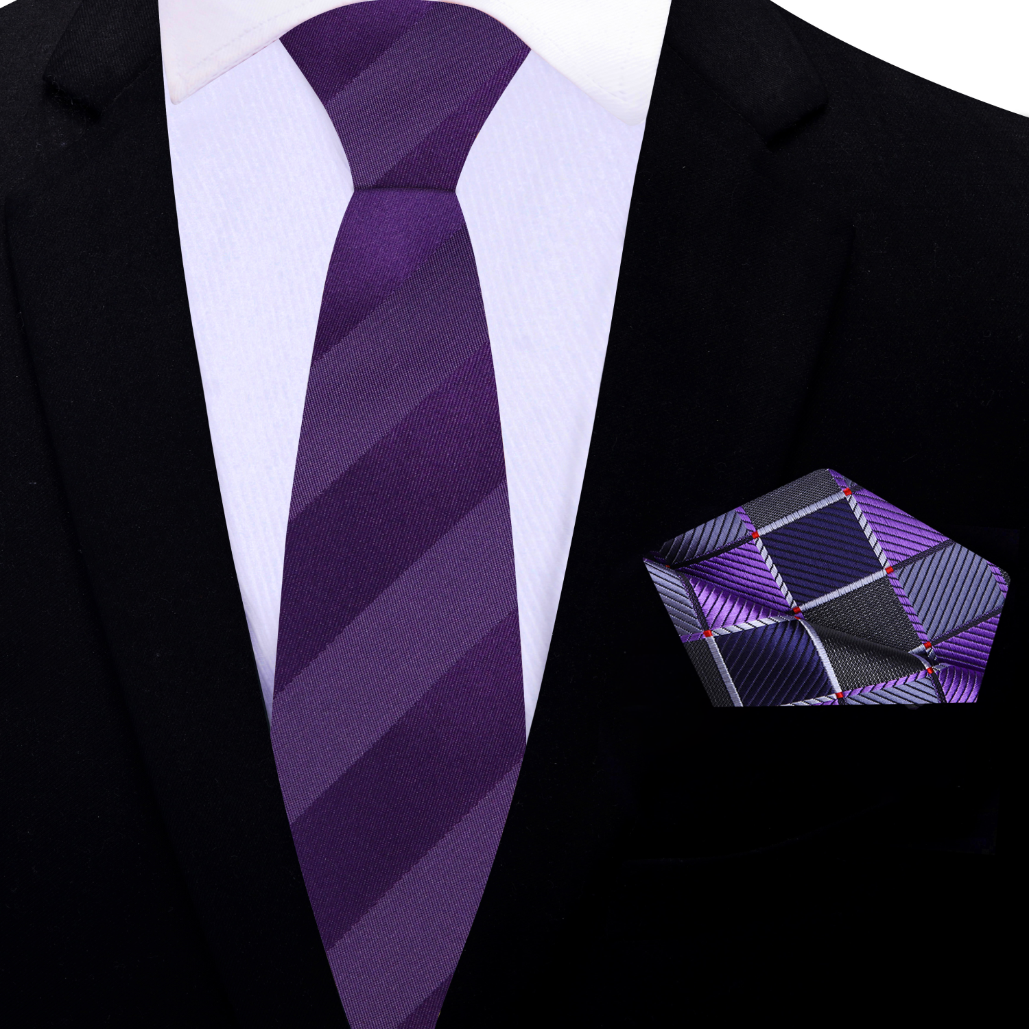 Elegant purple silk necktie with stripe design, suitable for formal events like weddings or evening gatherings.