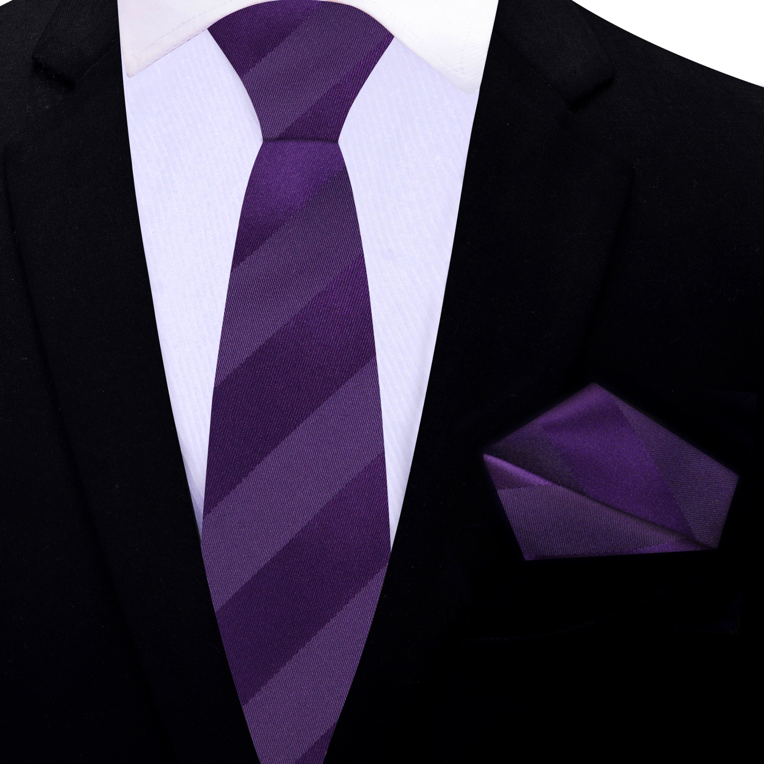 Elegant purple silk necktie with stripe design, suitable for formal events like weddings or evening gatherings.