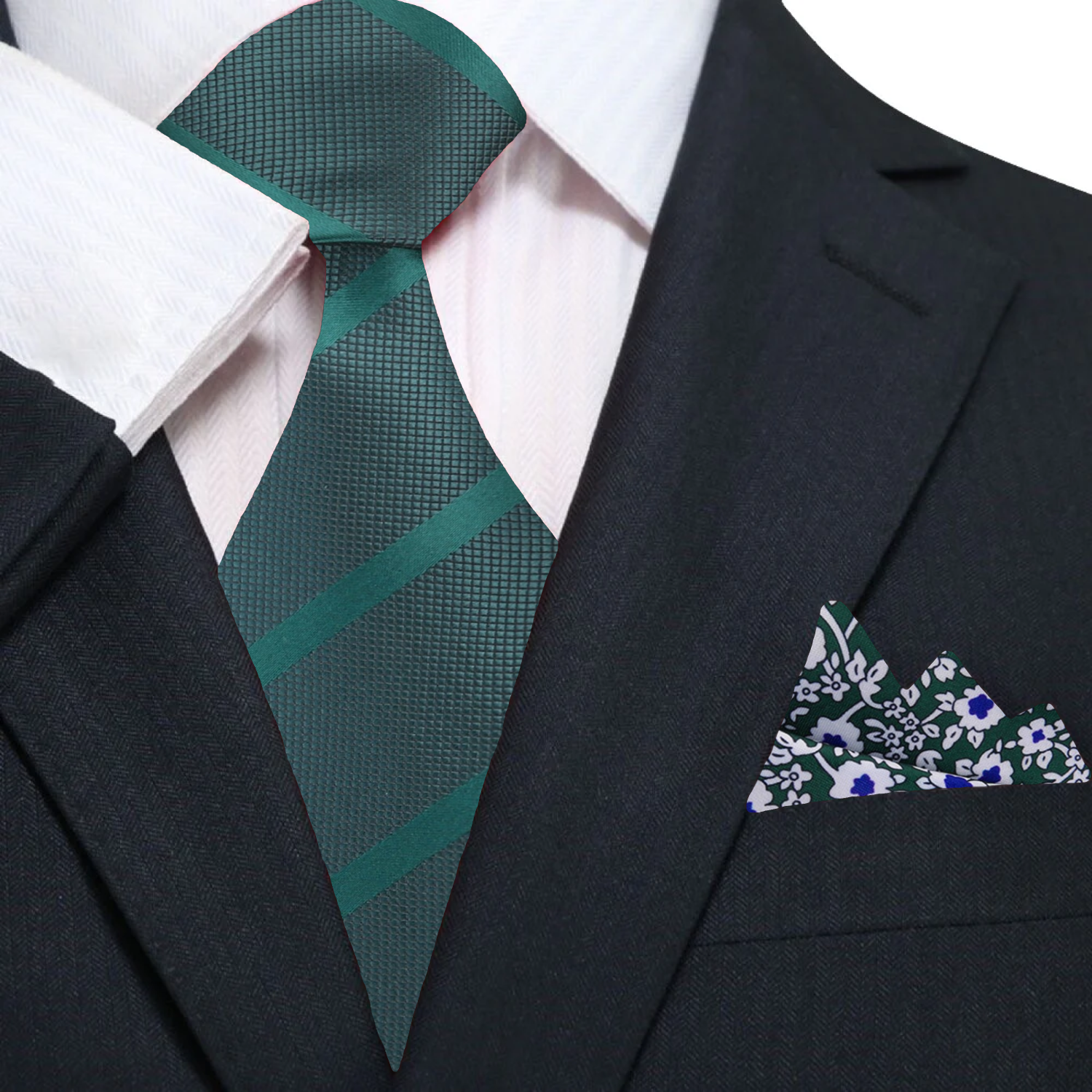 Man wearing green silk necktie with white dress shirt at a wedding