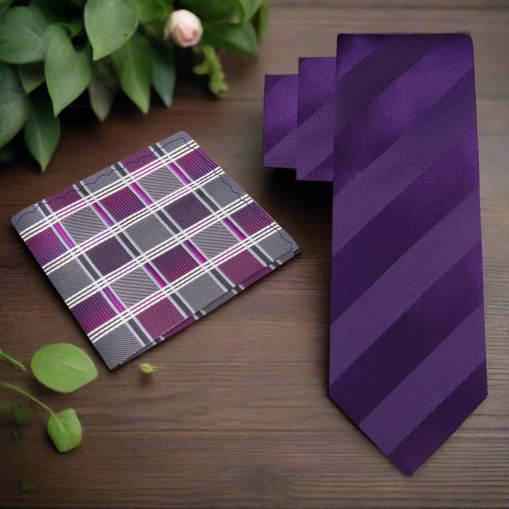 Elegant deep purple silk necktie styled with a suit for formal events